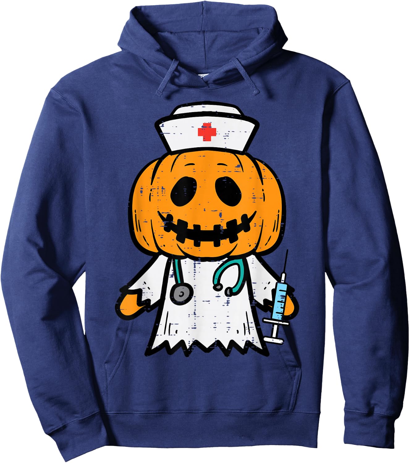 Halloween Pumpkin Nurse Cute ER Nicu Costume Scrub Top Women Hoodie - Hoodie | Navy