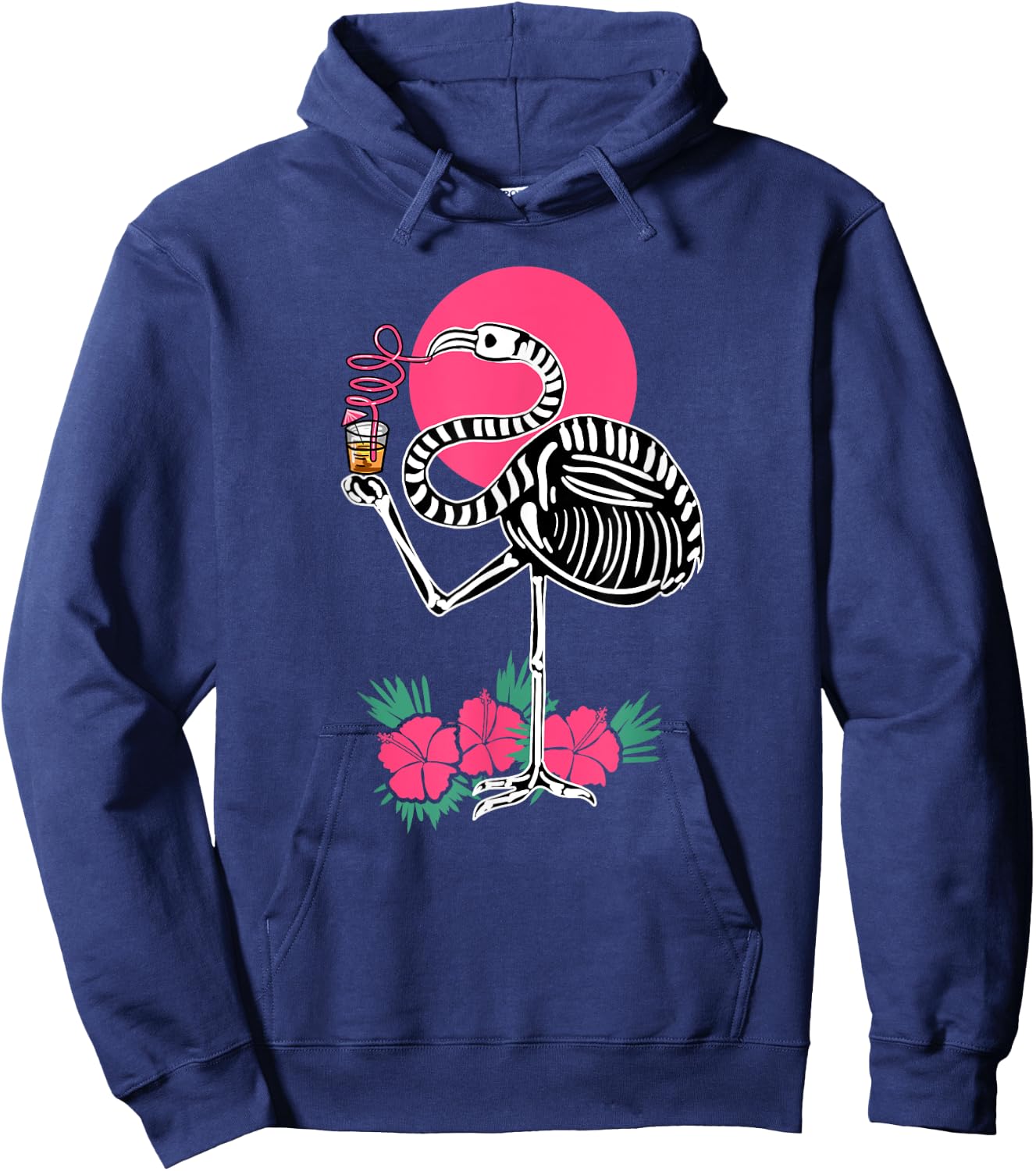 Thirsty Skeleton Flamingo Animal Tropical Bird Halloween Hoodie - Hoodie | Navy
