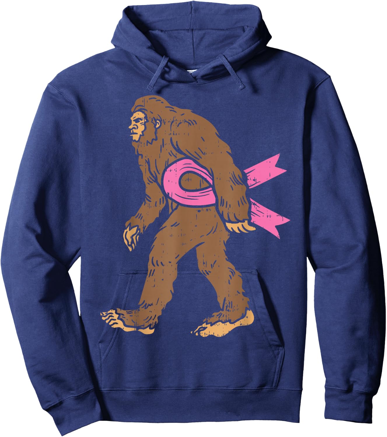 Bigfoot Sasquatch Breast Cancer Funny Awareness Ribbon Gift Hoodie - Hoodie | Navy