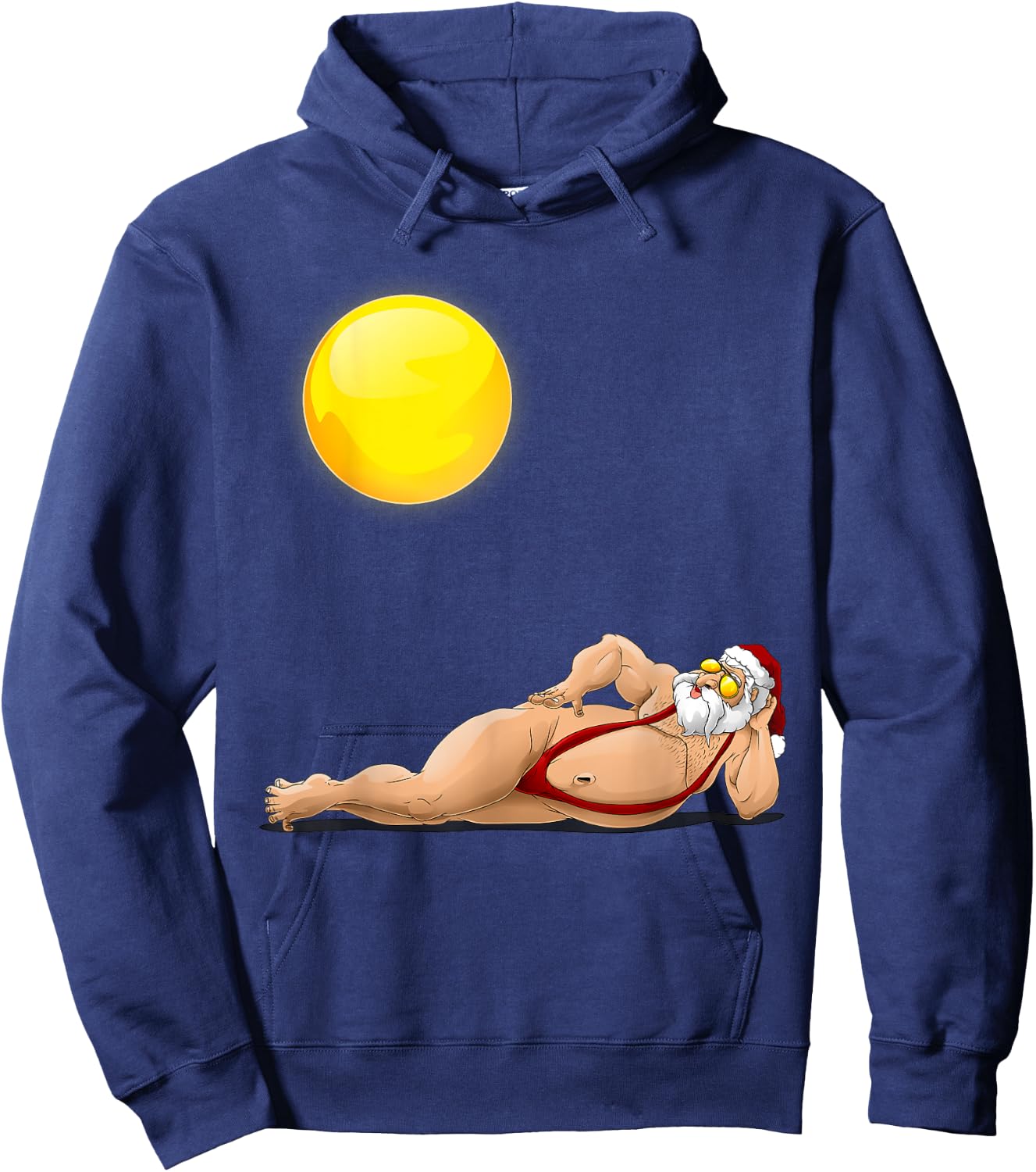 Funny Santa Sunbathing Red Mankini | Cool Beach Summer Gift Hoodie - Hoodie | Navy