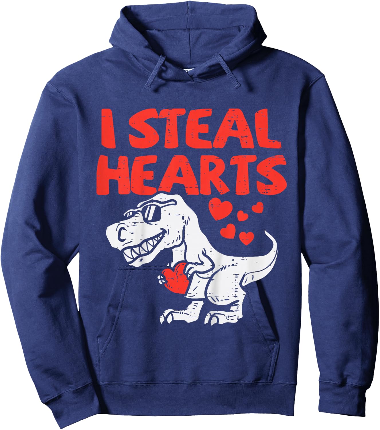 Kids I Steal Hearts Trex Dino Baby Boy Valentines Toddler Kids Hoodie - Hoodie | Navy