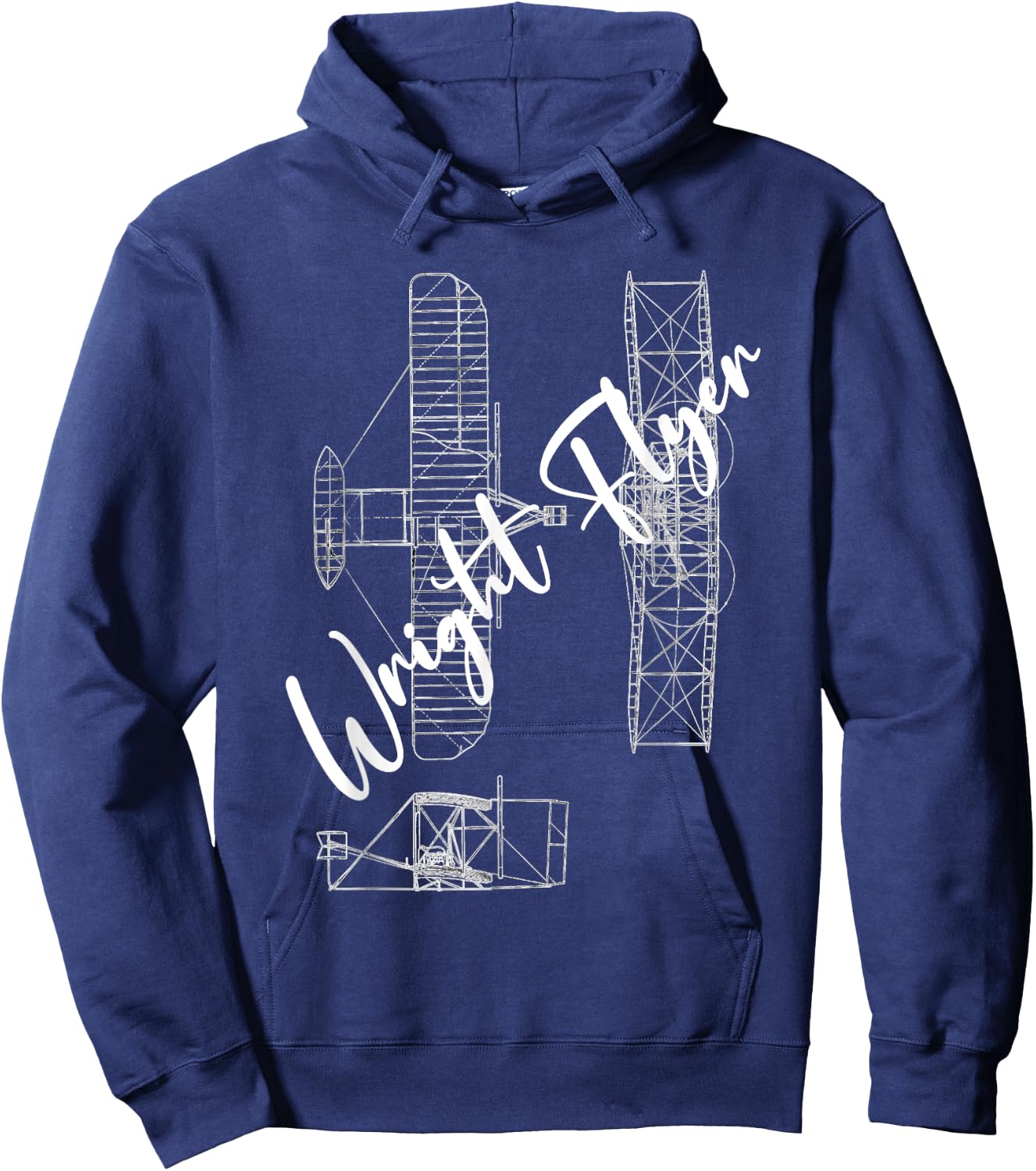Wright Flyer Airplane Blueprint Aviation History Hoodie - Hoodie | Navy