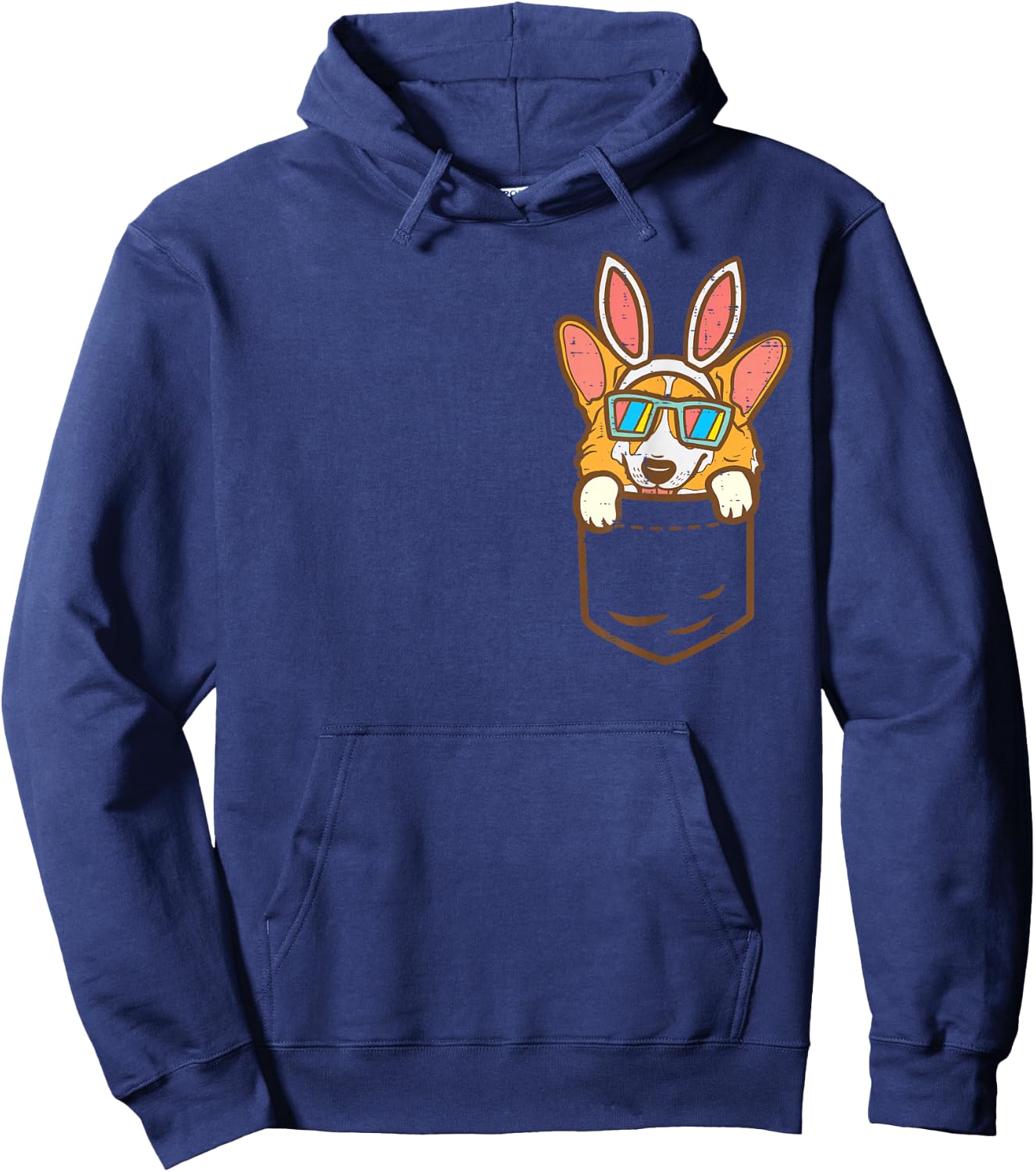 Welsh Corgi Bunny Pocket Cute Easter Dog Owner Men Women Hoodie - Hoodie | Navy
