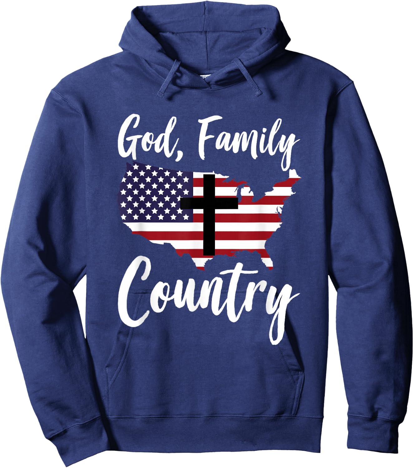 God Family Country Christian American Flag USA Map Hoodie - Hoodie | Navy