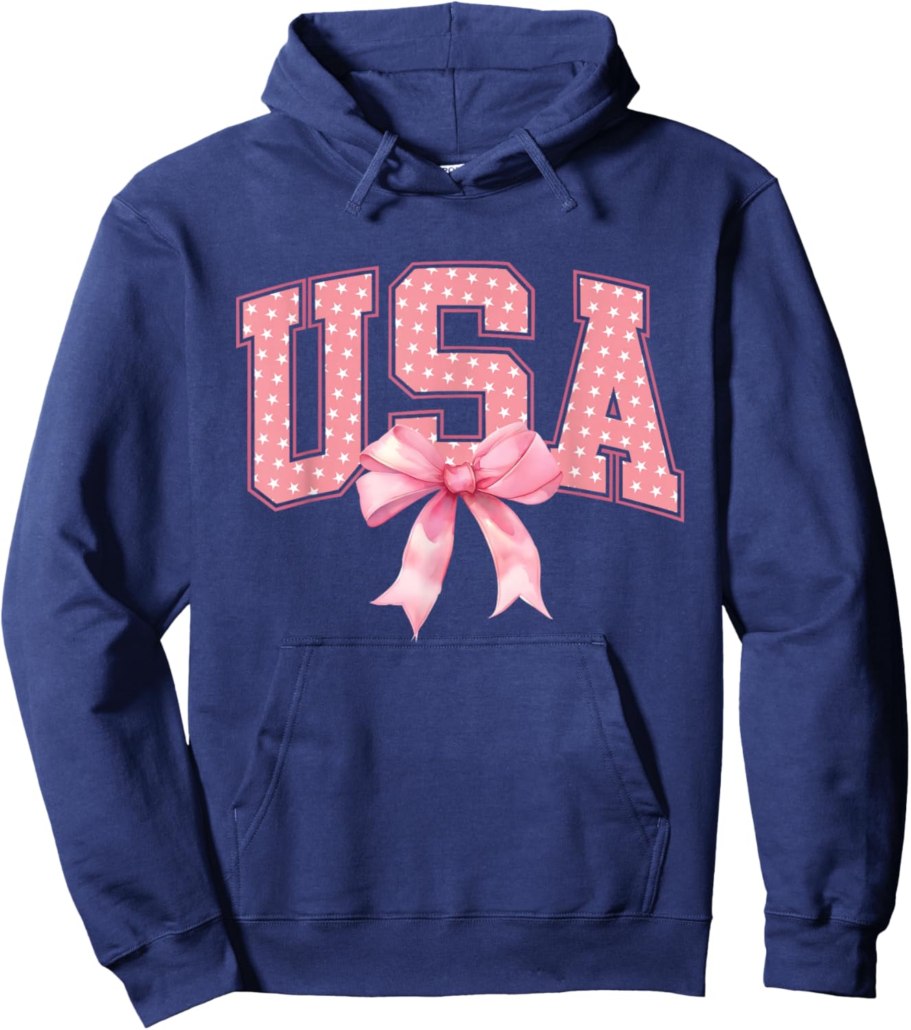USA Pink US Flag Patriotic 4th of July America Women Girls Hoodie - Hoodie | Navy