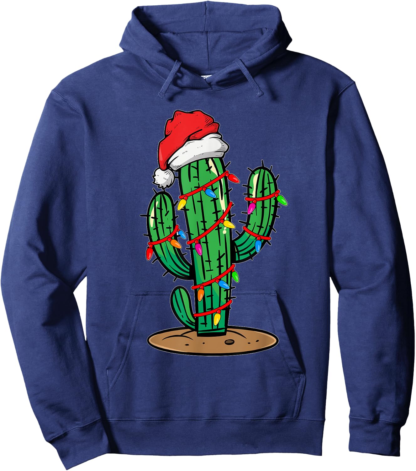 Christmas Lights Cactus Lover Funny Xmas Gift Hoodie - Hoodie | Navy