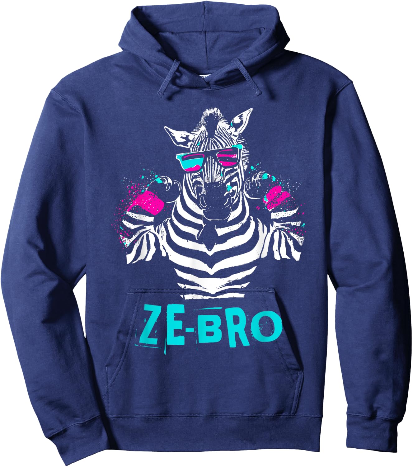 Ze-Bro - Retro Zebra Bro Flex Animal Word Pun Lover Hoodie - Hoodie | Navy