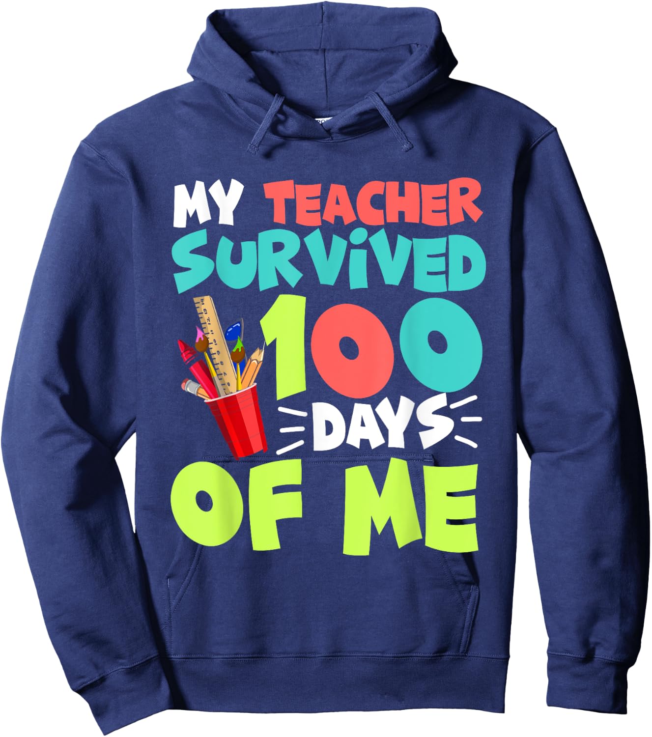 Funny School Boys Girls Kids Gift 100 Days of School Hoodie - Hoodie | Navy