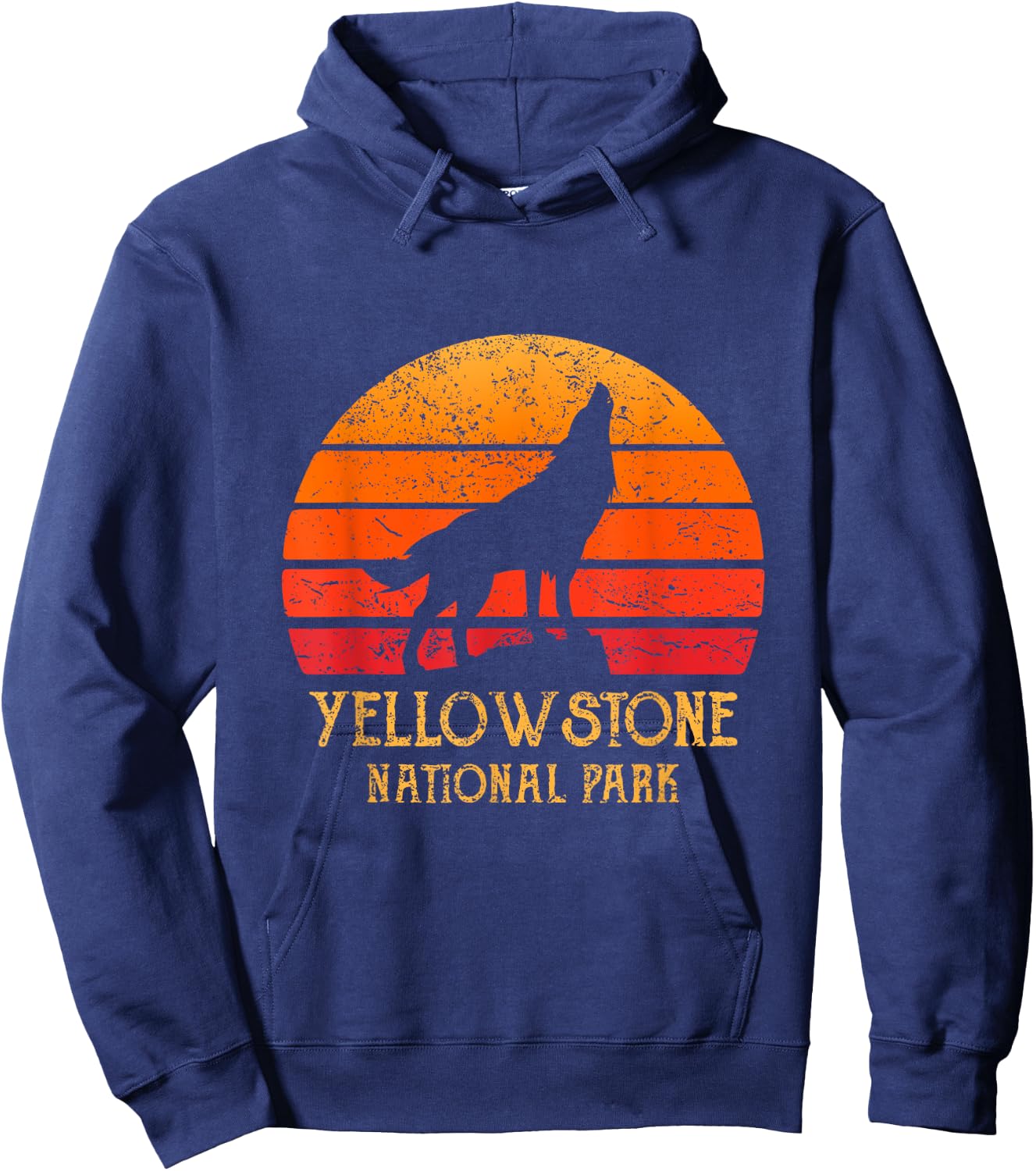 Vintage 80s Retro Yellowstone National Park Souvenir Wolf Hoodie - Hoodie | Navy