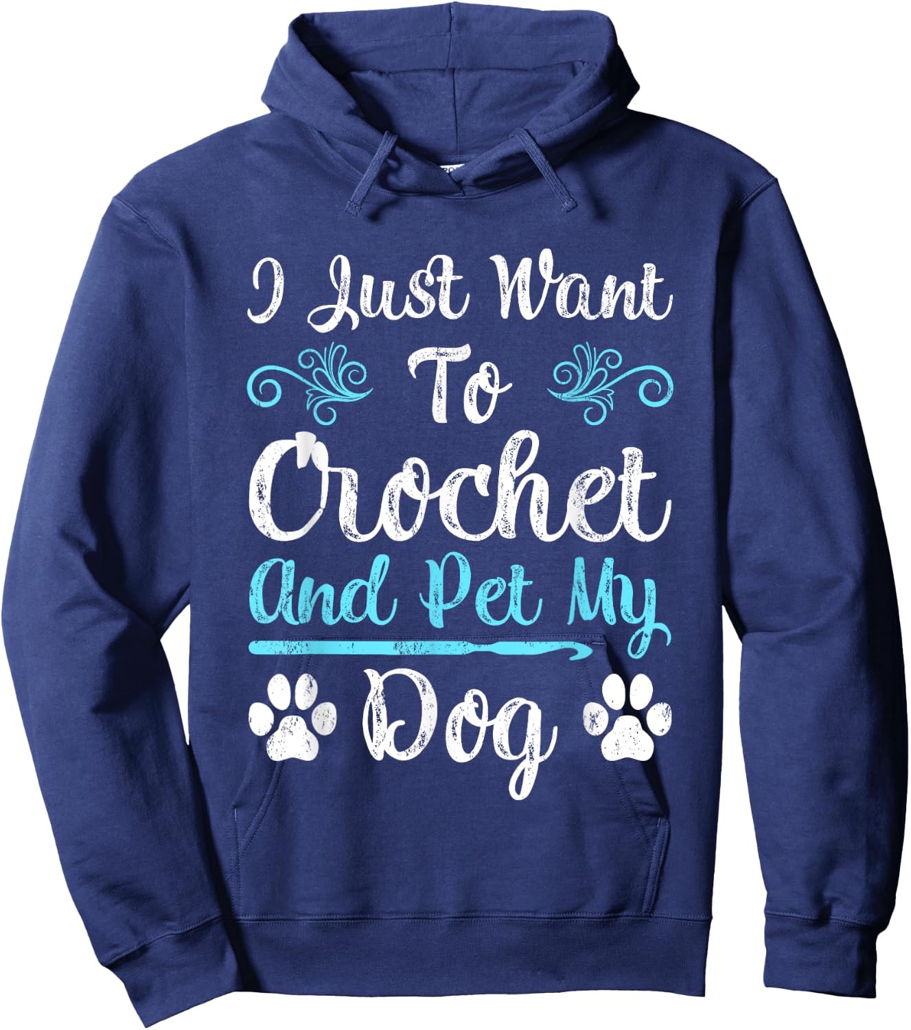 I Just Want To Crochet And Pet My Dog Men Women Girls Kids Hoodie - Hoodie | Navy