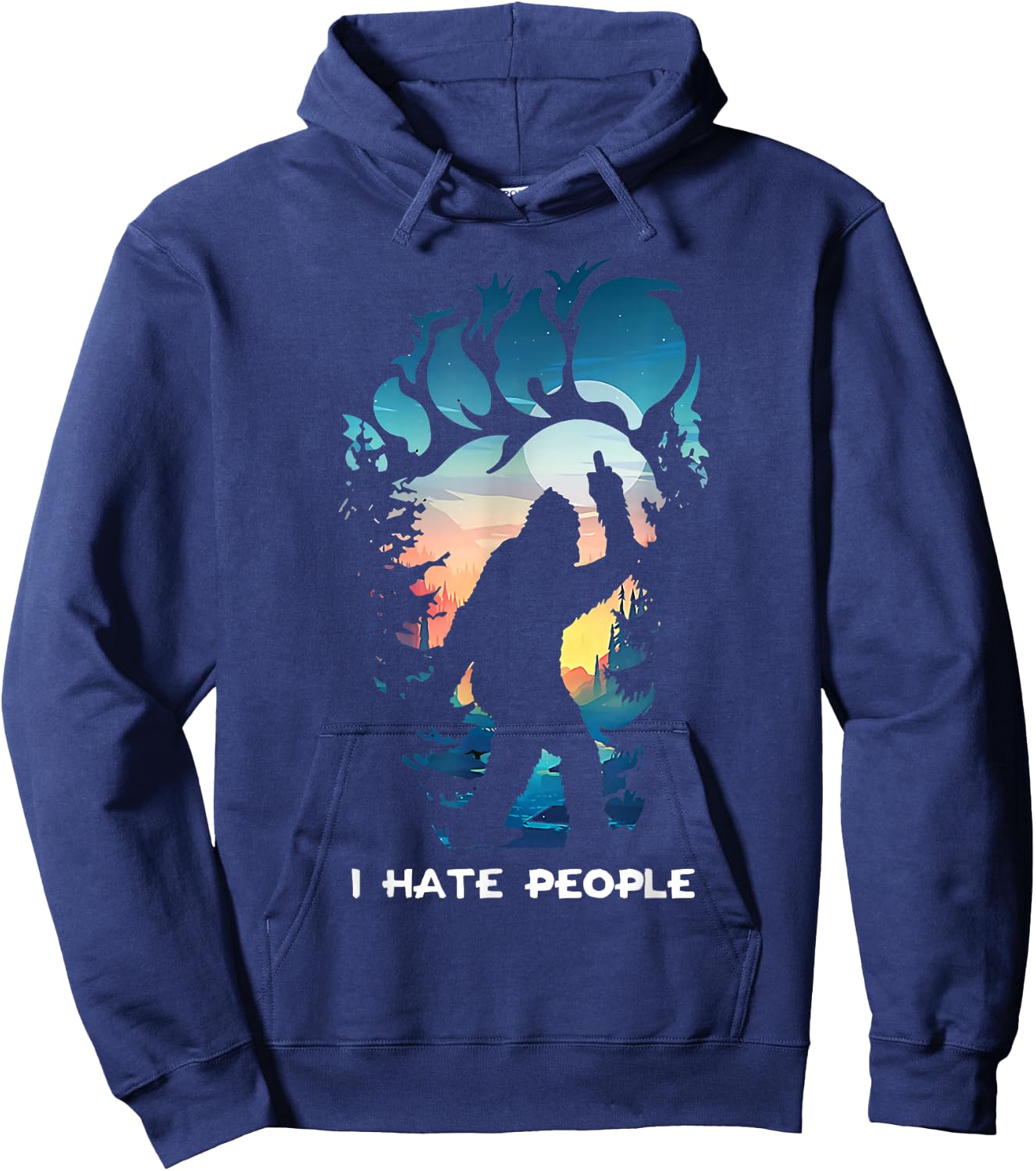 Alien Bigfoot Middle Finger I Hate People Abduction Colorful Hoodie - Hoodie | Navy