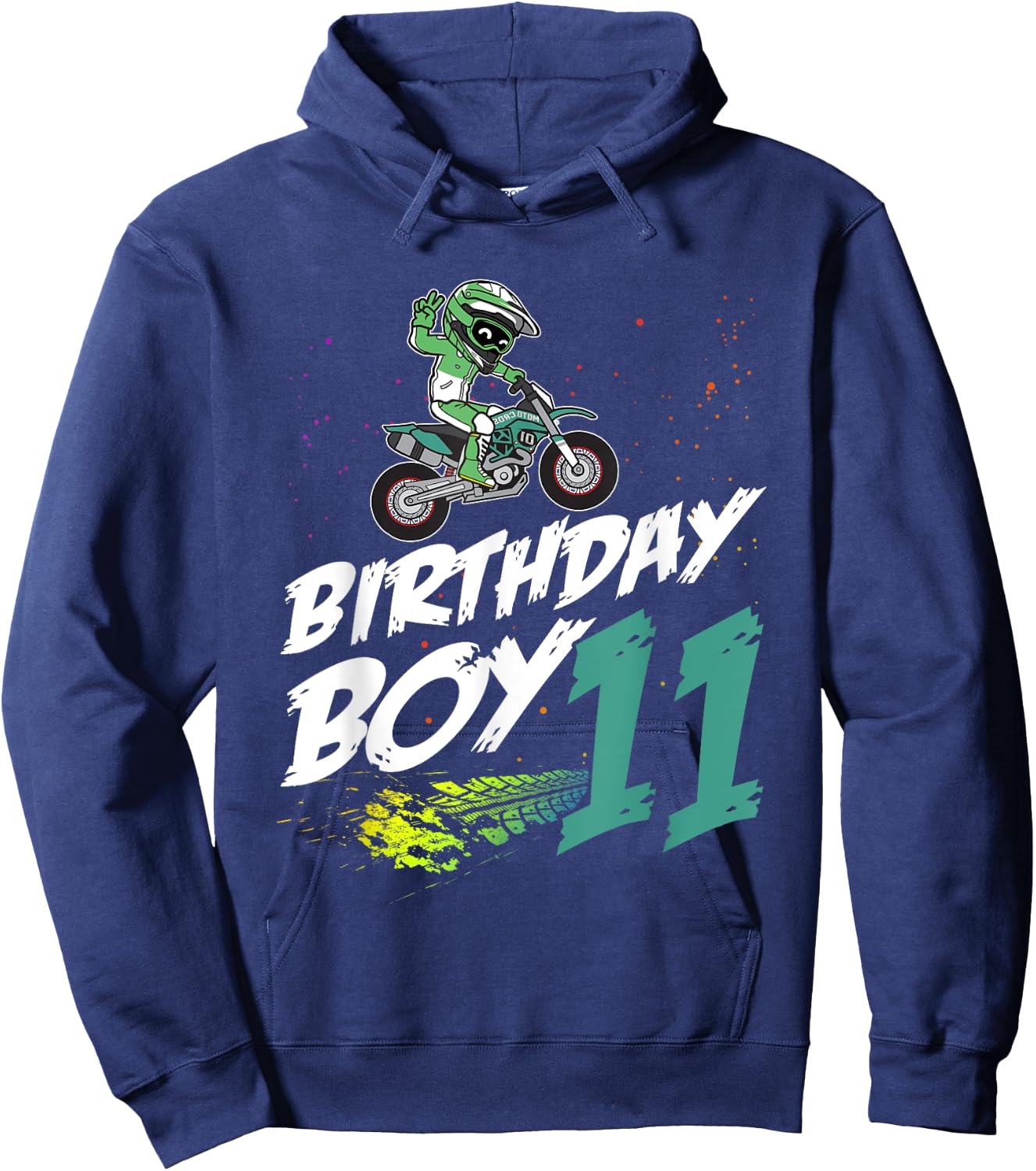 11th Birthday Boy 11 Years Old Dirt Bike Motocross Rider Hoodie - Hoodie | Navy