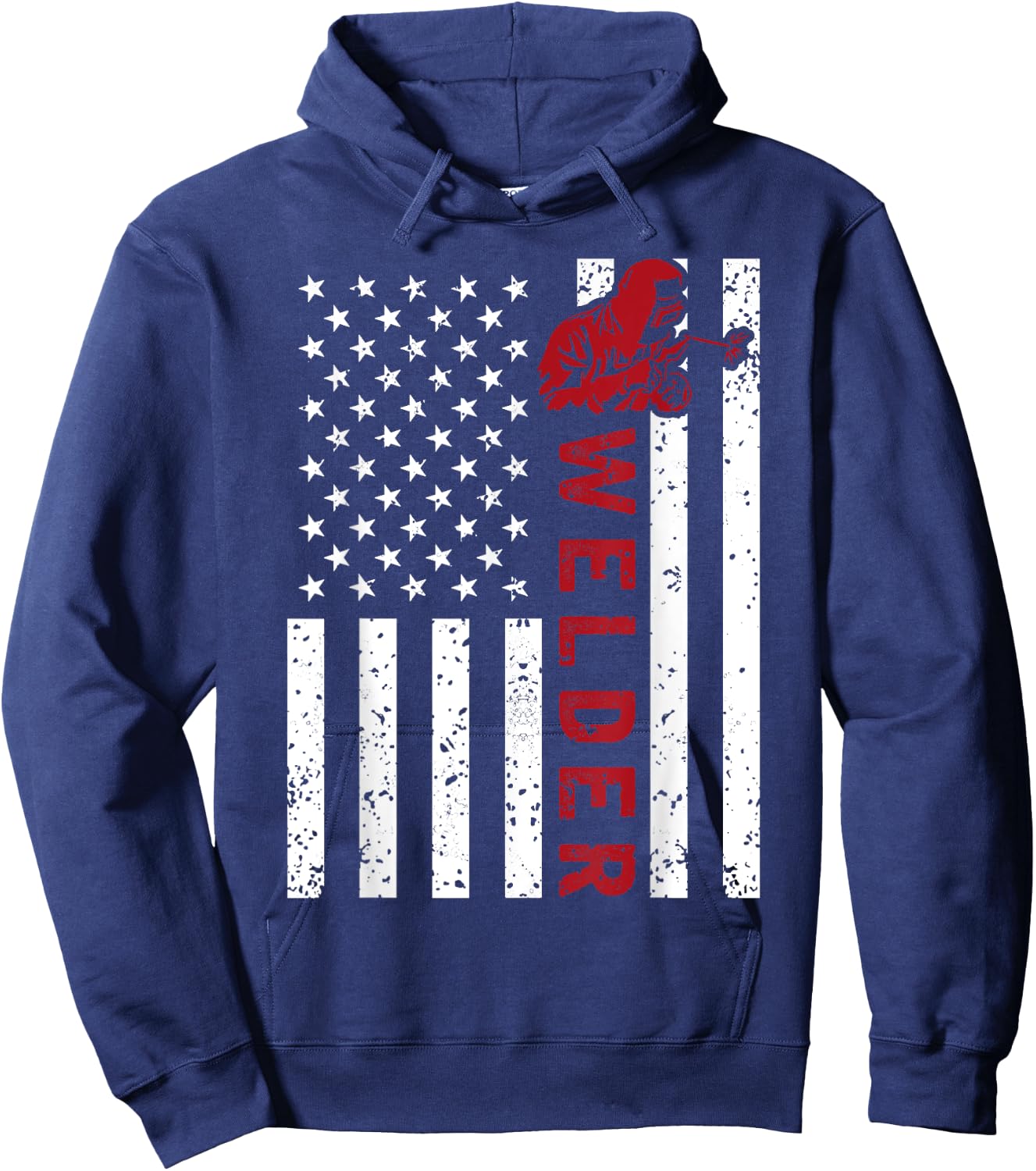 American Flag Welder Welding Vintage Metal Worker Cool Gifts Women Girls Kids Men Hoodie - Hoodie | Navy