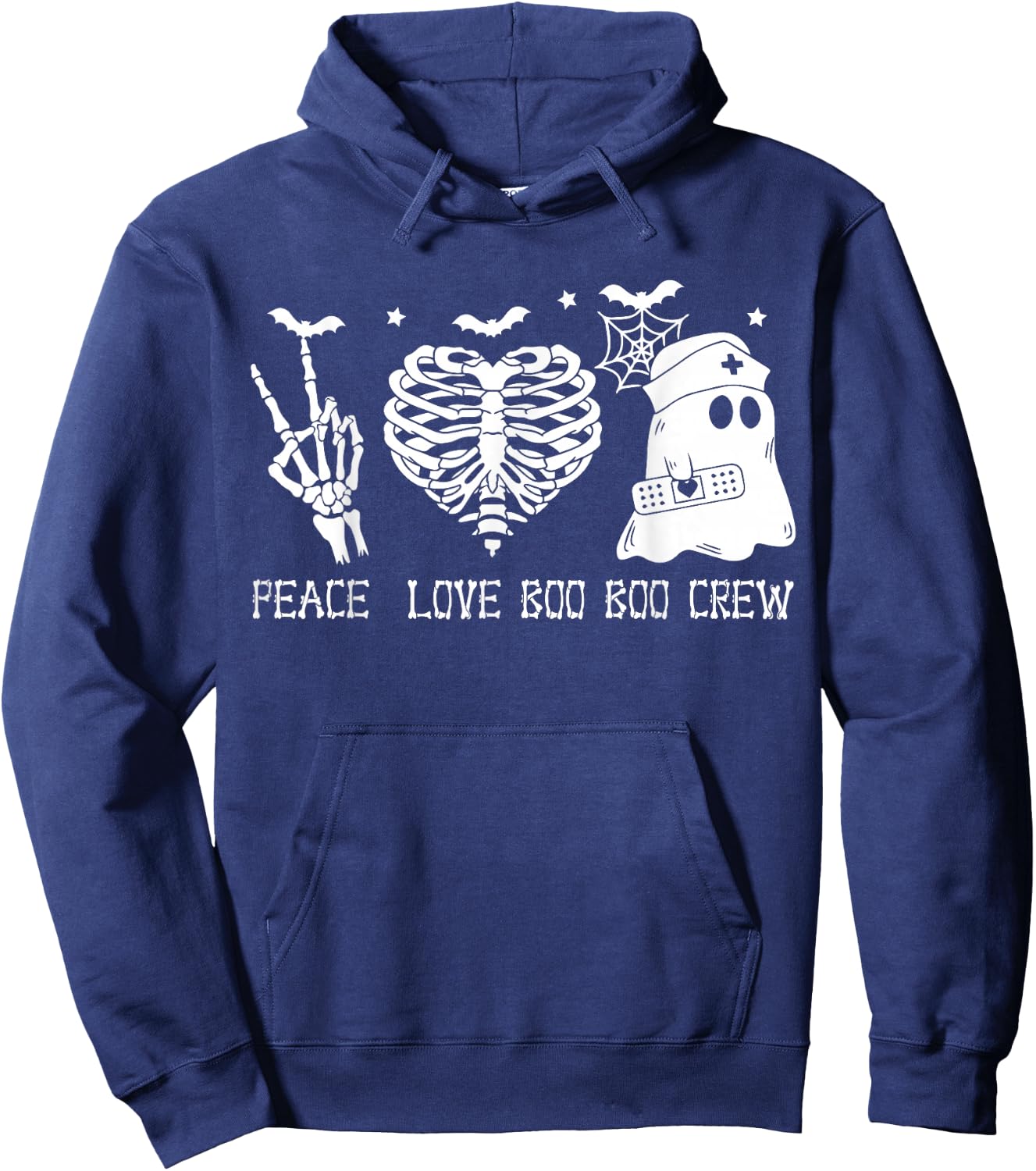 Peace Love Boo Boo Crew Lazy Halloween Nurse Ghost nursing Hoodie - Hoodie | Navy
