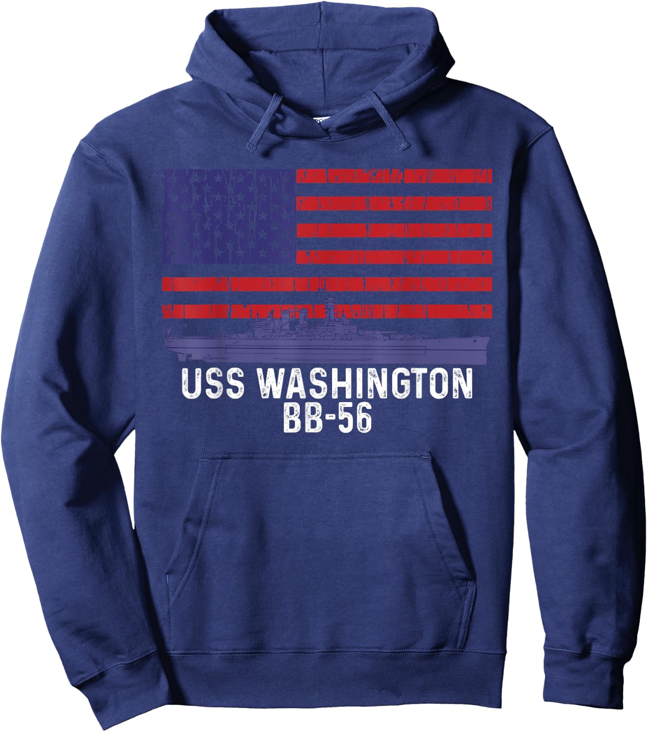 USS Washington BB-56 Battleship Vintage American Flag Hoodie - Hoodie | Navy