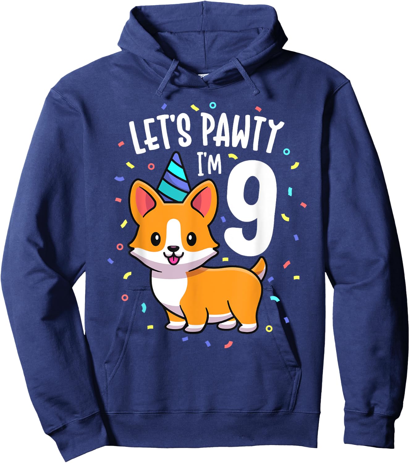 9 Years Old Corgi Dog Lover 9th Birthday Party Outfit Kid Hoodie - Hoodie | Navy