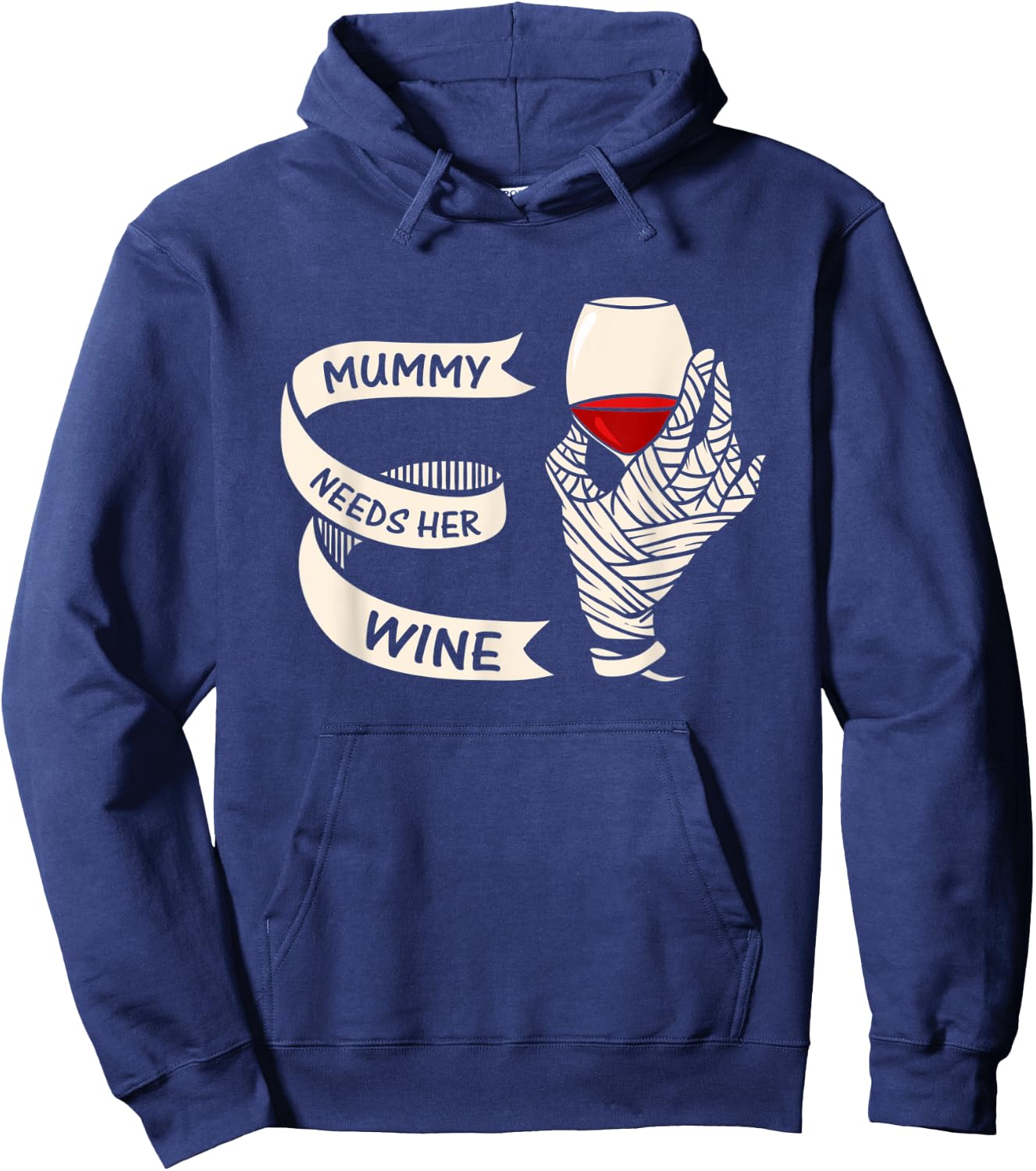 Halloween Shirt Women Mummy Needs Her Wine Drinking Gift Hoodie - Hoodie | Navy