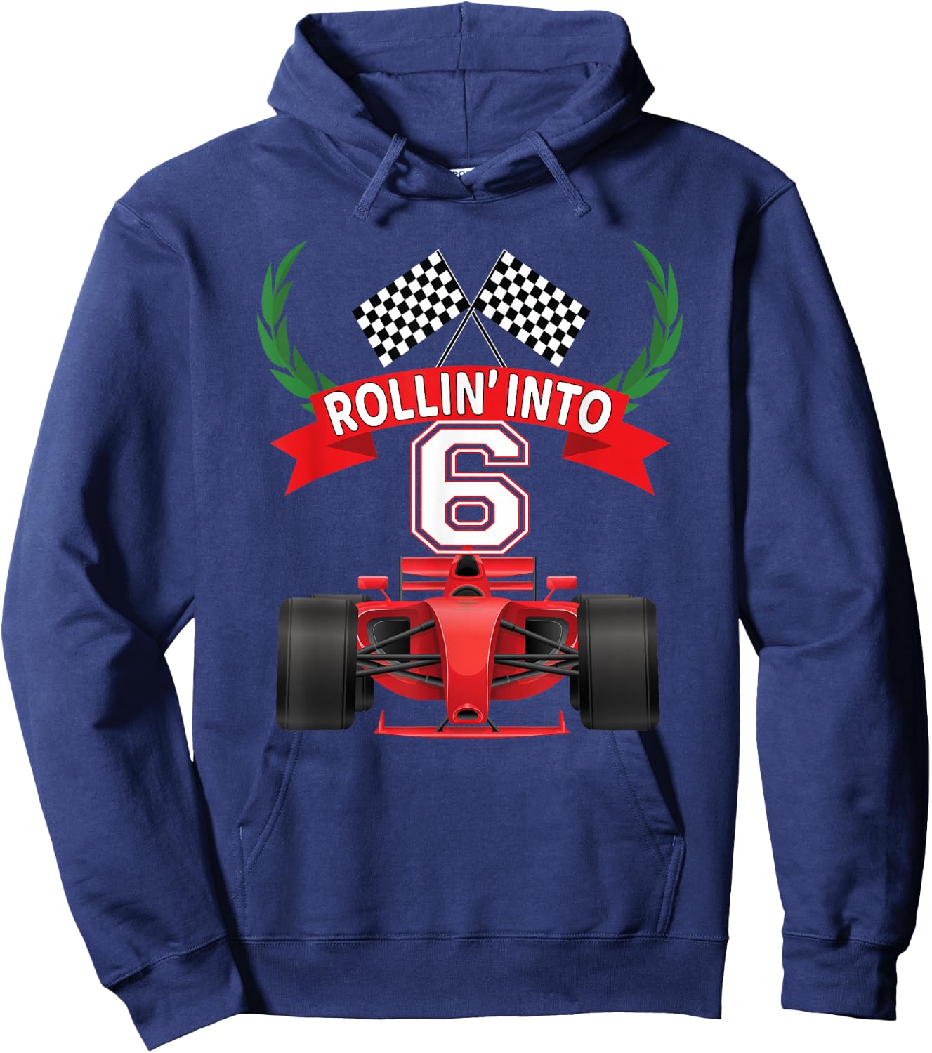 Rollin into 6 Years Old Racing Car Boys 6th Birthday Party Hoodie - Hoodie | Navy