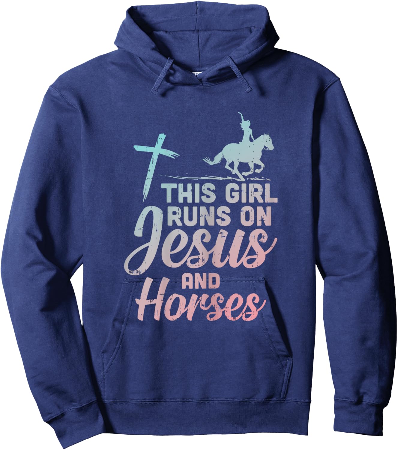 Girl Runs Jesus Horses Christian Horseback Equestrian Gift Hoodie - Hoodie | Navy