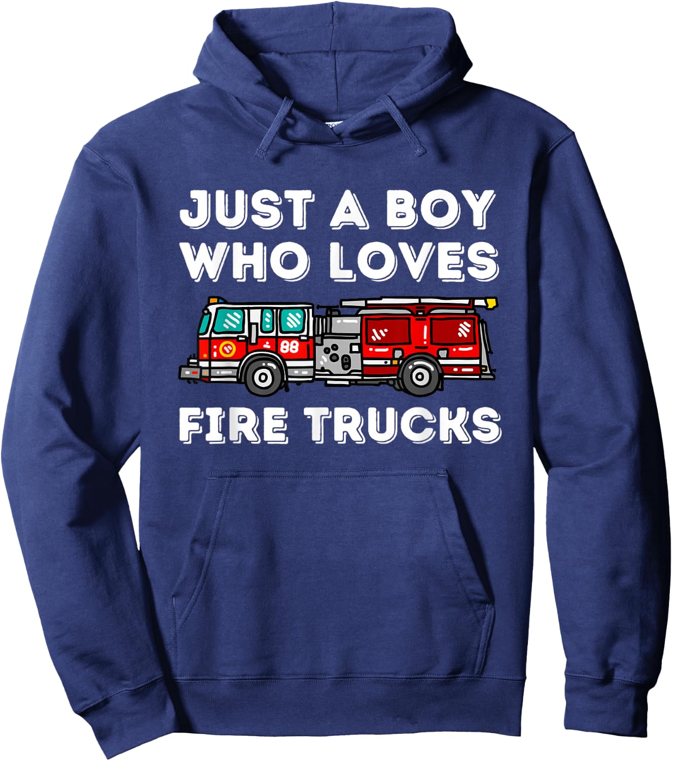 Just A Boy Who Loves Fire Trucks Future Firefighter Fireman Hoodie - Hoodie | Navy