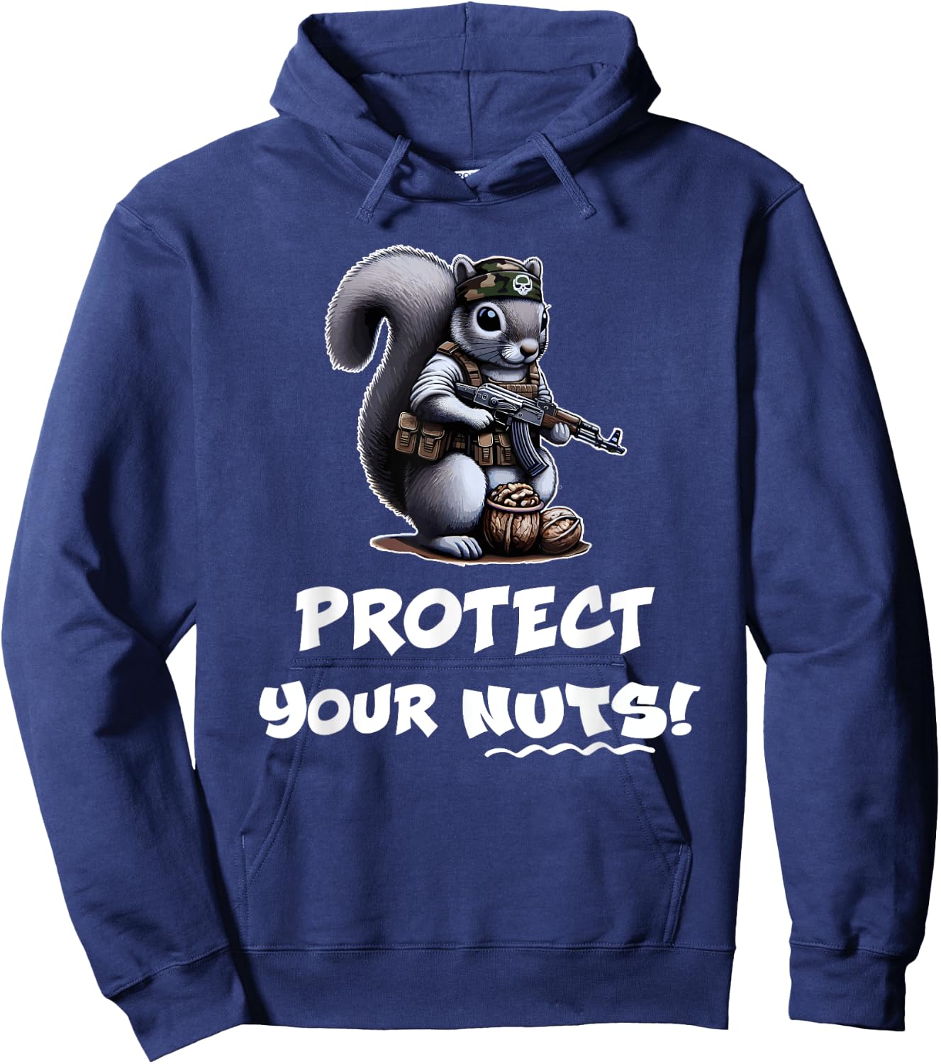 Nate's SOF- 's Funny Protect Your Nuts Tactical Squirrel , Small, Black Hoodie - Hoodie | Navy