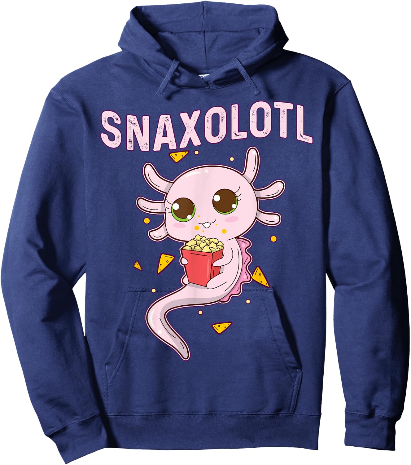 Cute Snaxolotl - Kawaii Axolotl Eating Chips Snacks Kids Hoodie - Hoodie | Navy