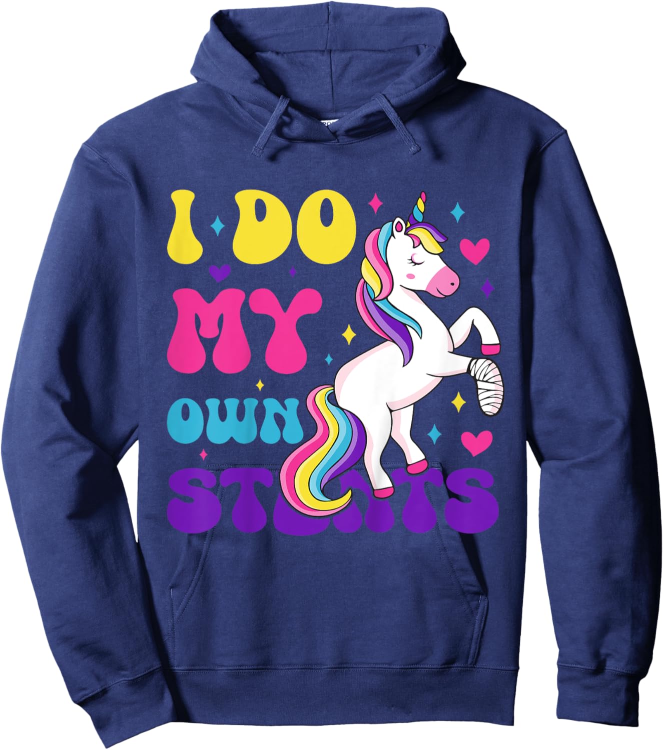 Kids I Do My Own Stunts Broken Arm Injury Bandage Magical Unicorn Hoodie - Hoodie | Navy