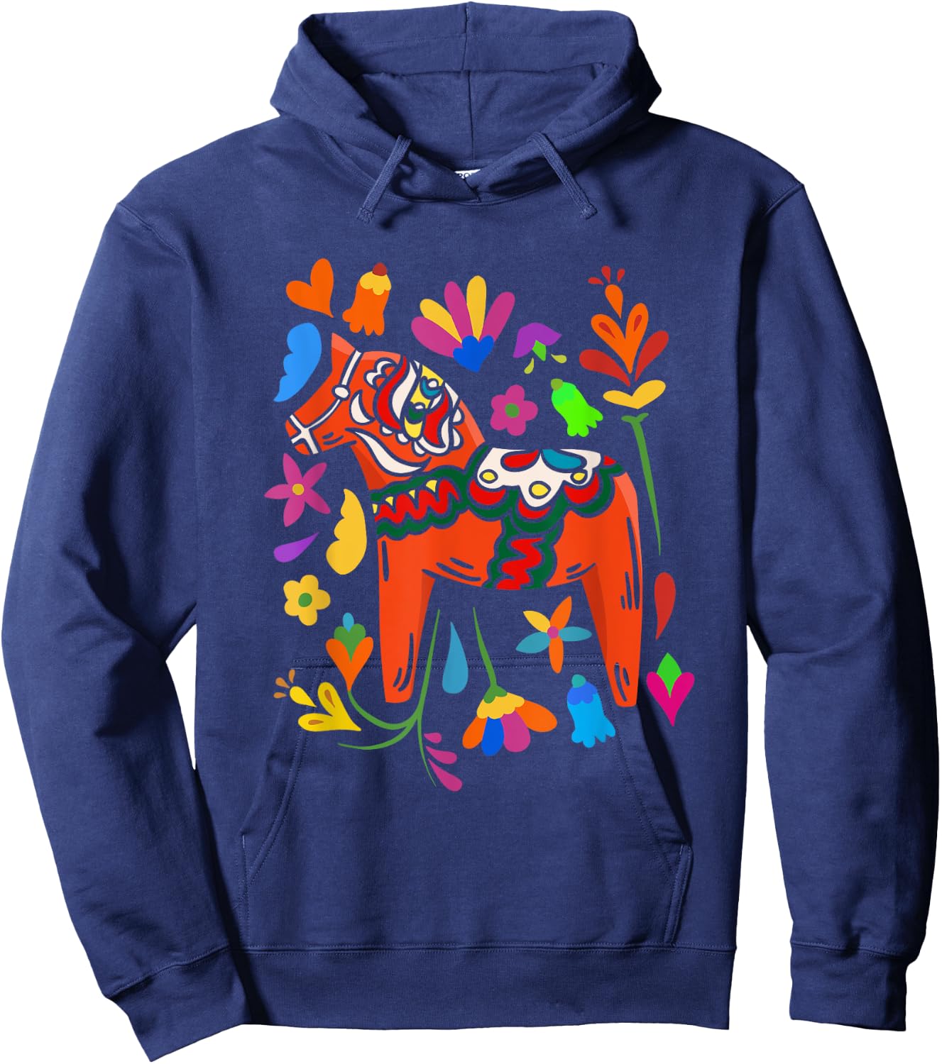 Swedish Dala Horse Folk Art Sweden Flag Dalahelmsoljd Horse Hoodie - Hoodie | Navy