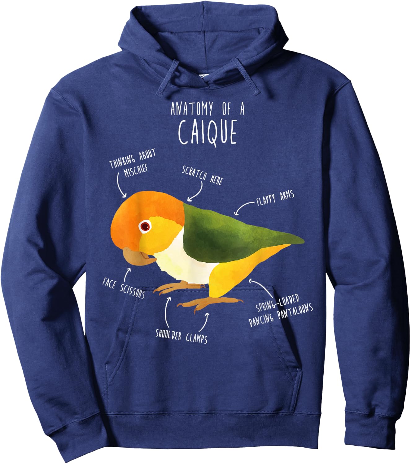 Cool Bird Gifts Anatomy of a White-Bellied Caique, Cute Funny Bird Parrot Hoodie - Hoodie | Navy