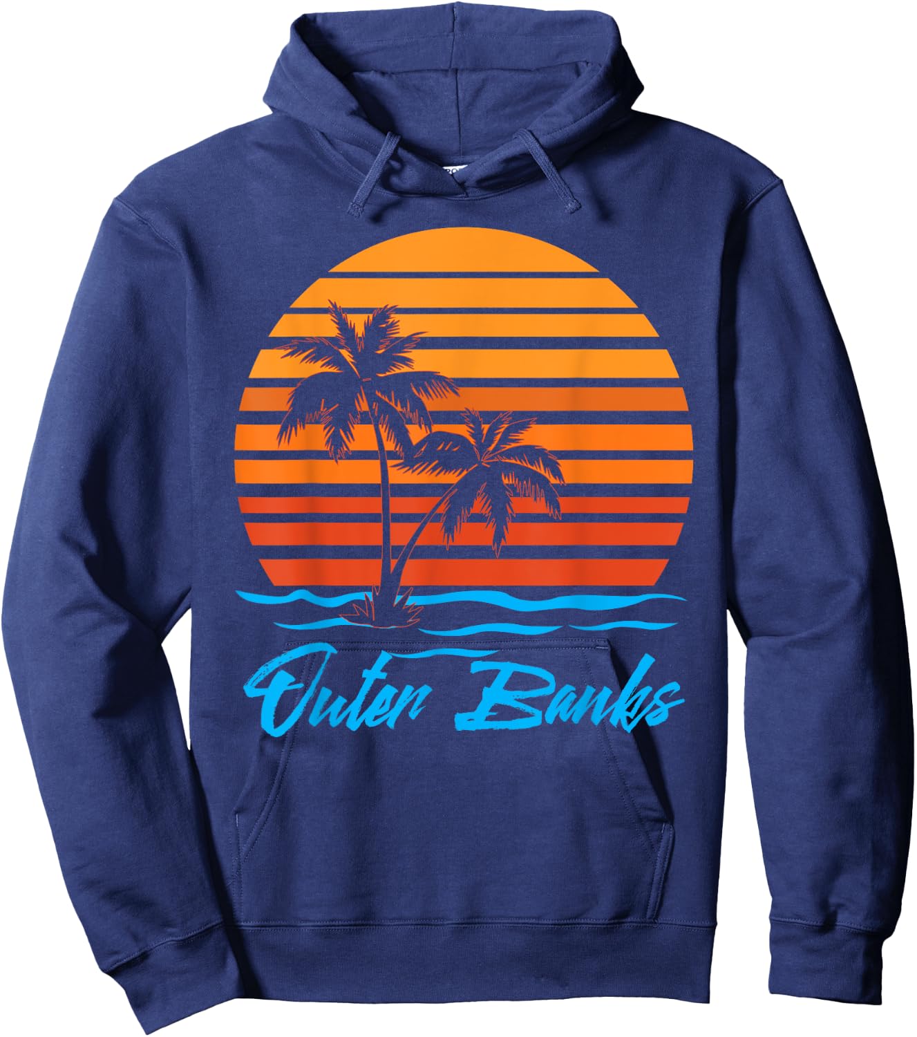 Outer Banks Sunset Palm Trees Beach Vacation Tourist Gifts Men Women Girls Kids Hoodie - Hoodie | Navy