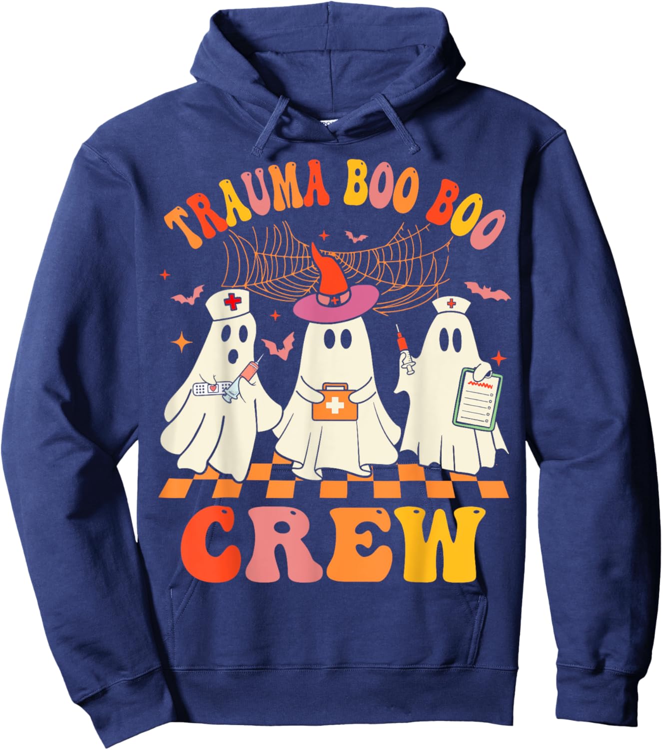 Groovy Trauma Boo Crew Funny Halloween Nurse Hoodie - Hoodie | Navy