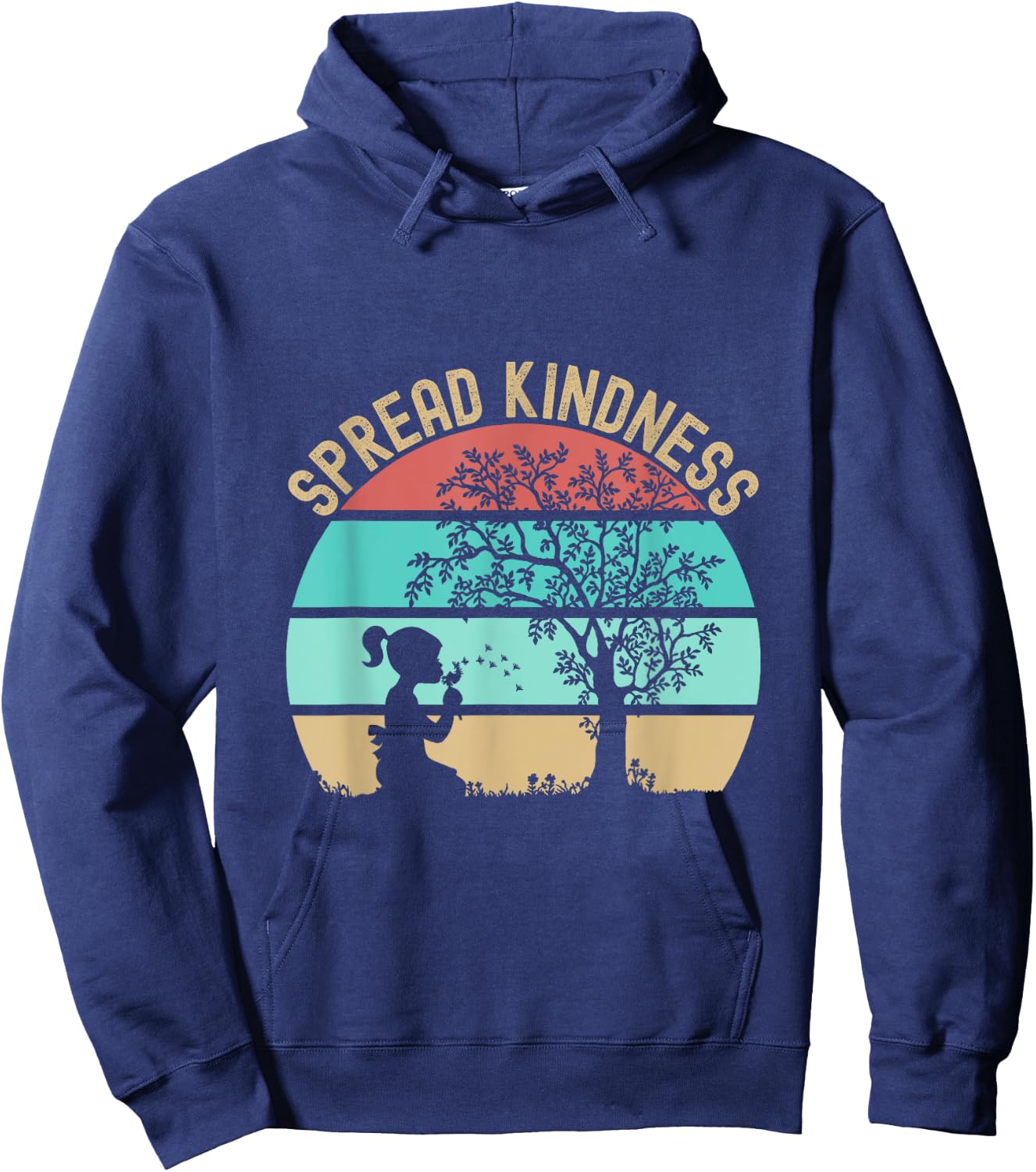 Spread Kindness Dandelions Girl Tree Retro Sunset Hoodie - Hoodie | Navy