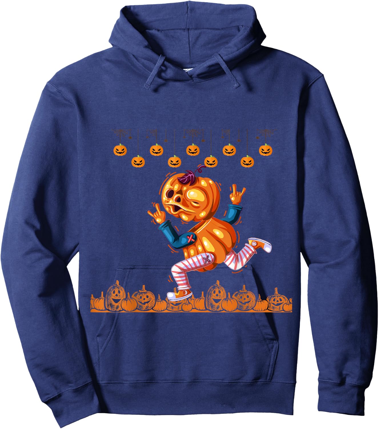 Funny Pumpkin running Halloween funny Halloween Hoodie - Hoodie | Navy