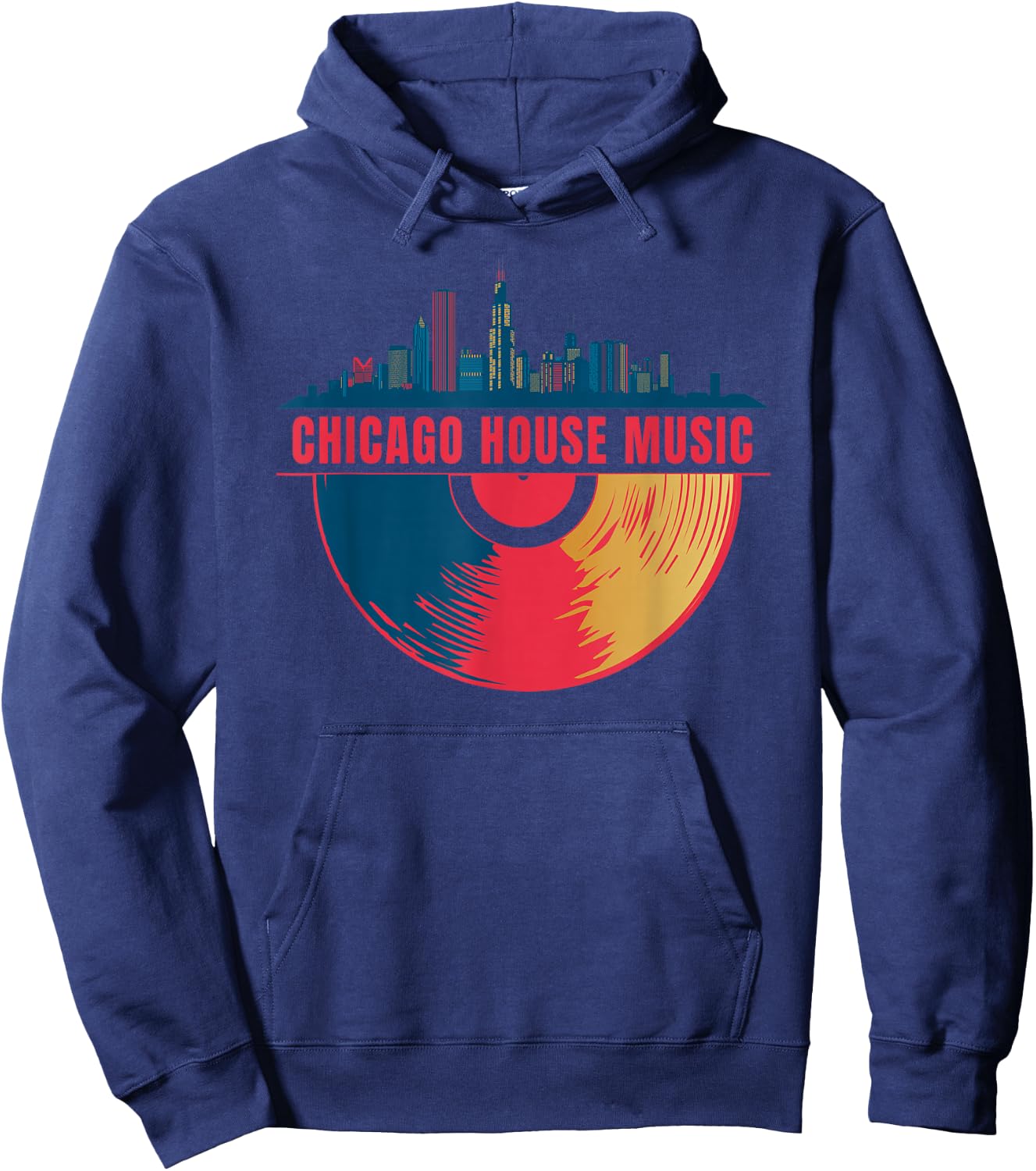 Chicago House Music Vinyl Dj Raver Flag Skyline Apparel Hoodie - Hoodie | Navy