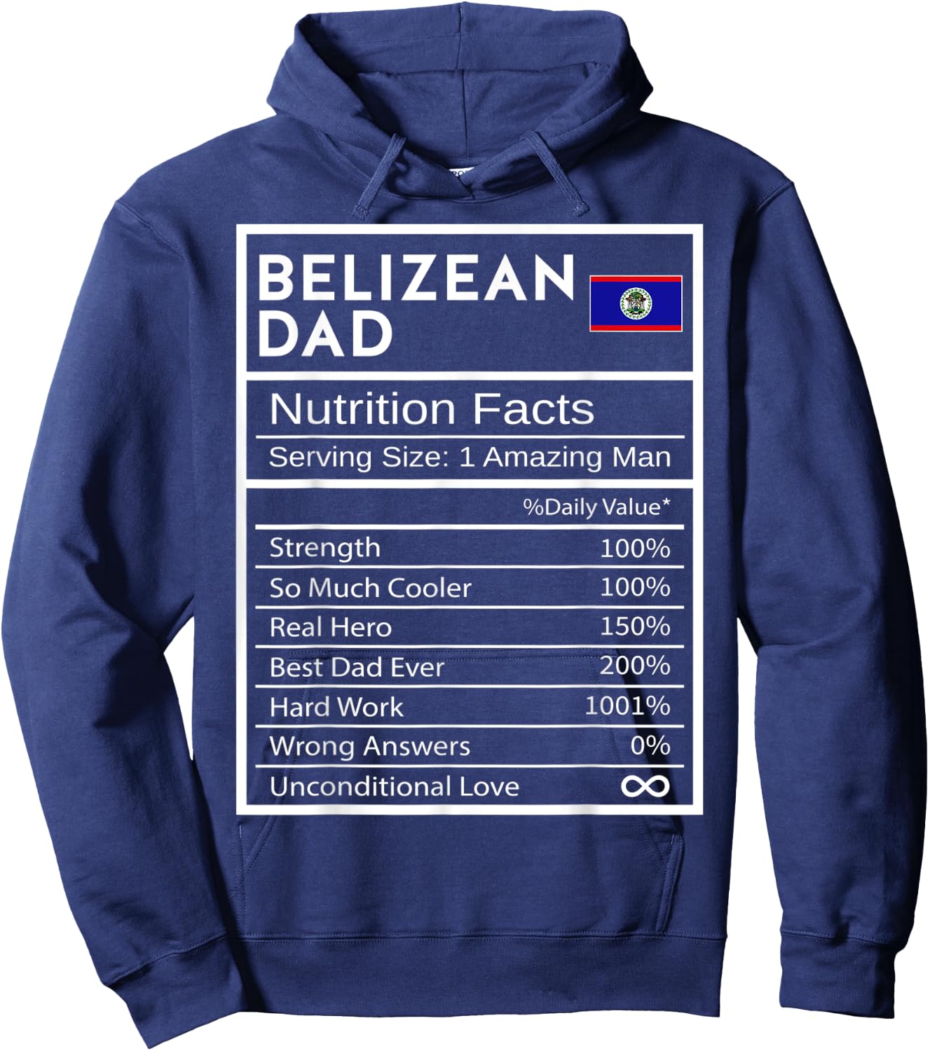 Belizean Dad Nutrition Facts National Pride Father's Day Hoodie - Hoodie | Navy