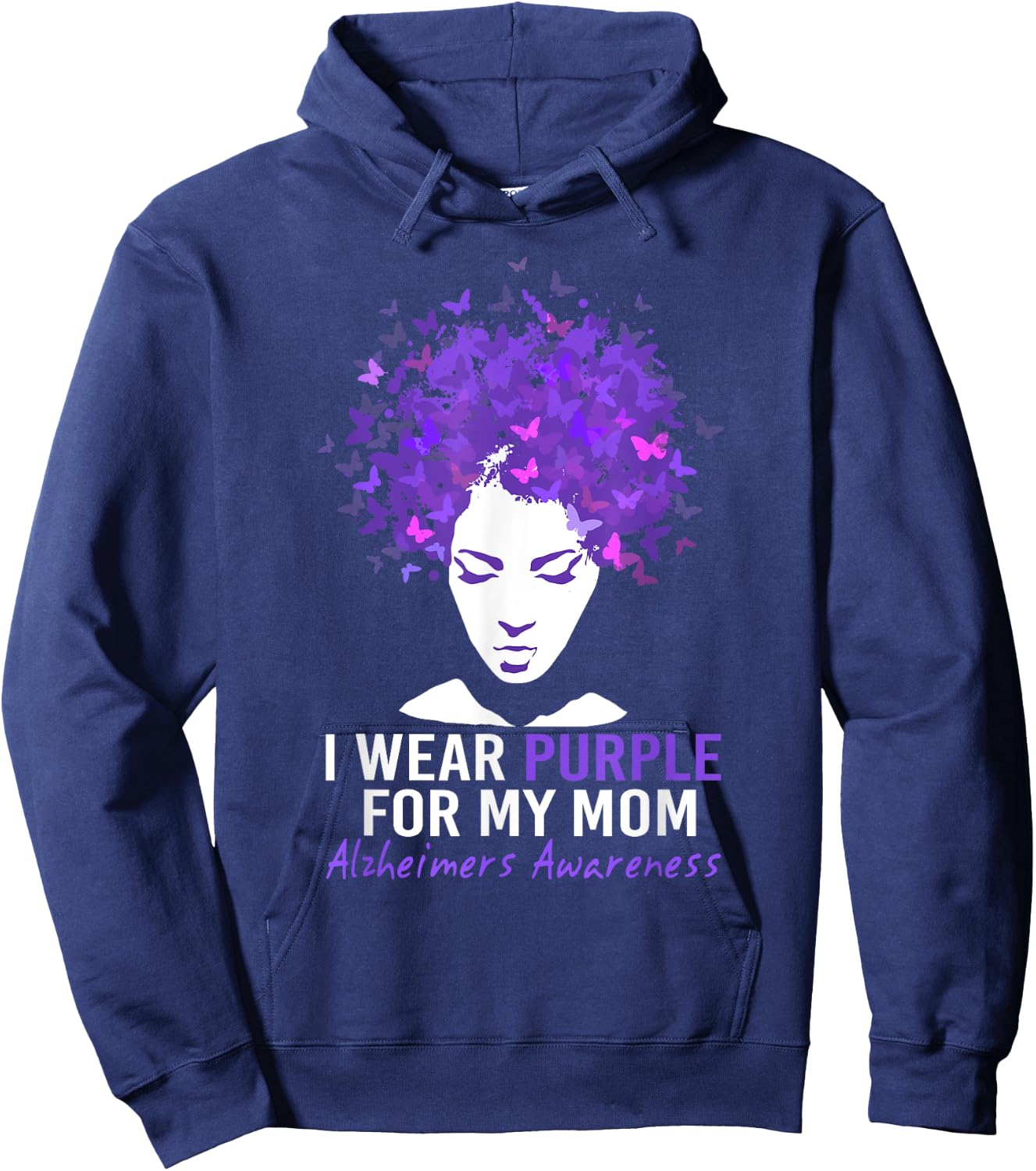 Butterflies I Wear Purple For My Mom Alzheimers Awareness Hoodie - Hoodie | Navy