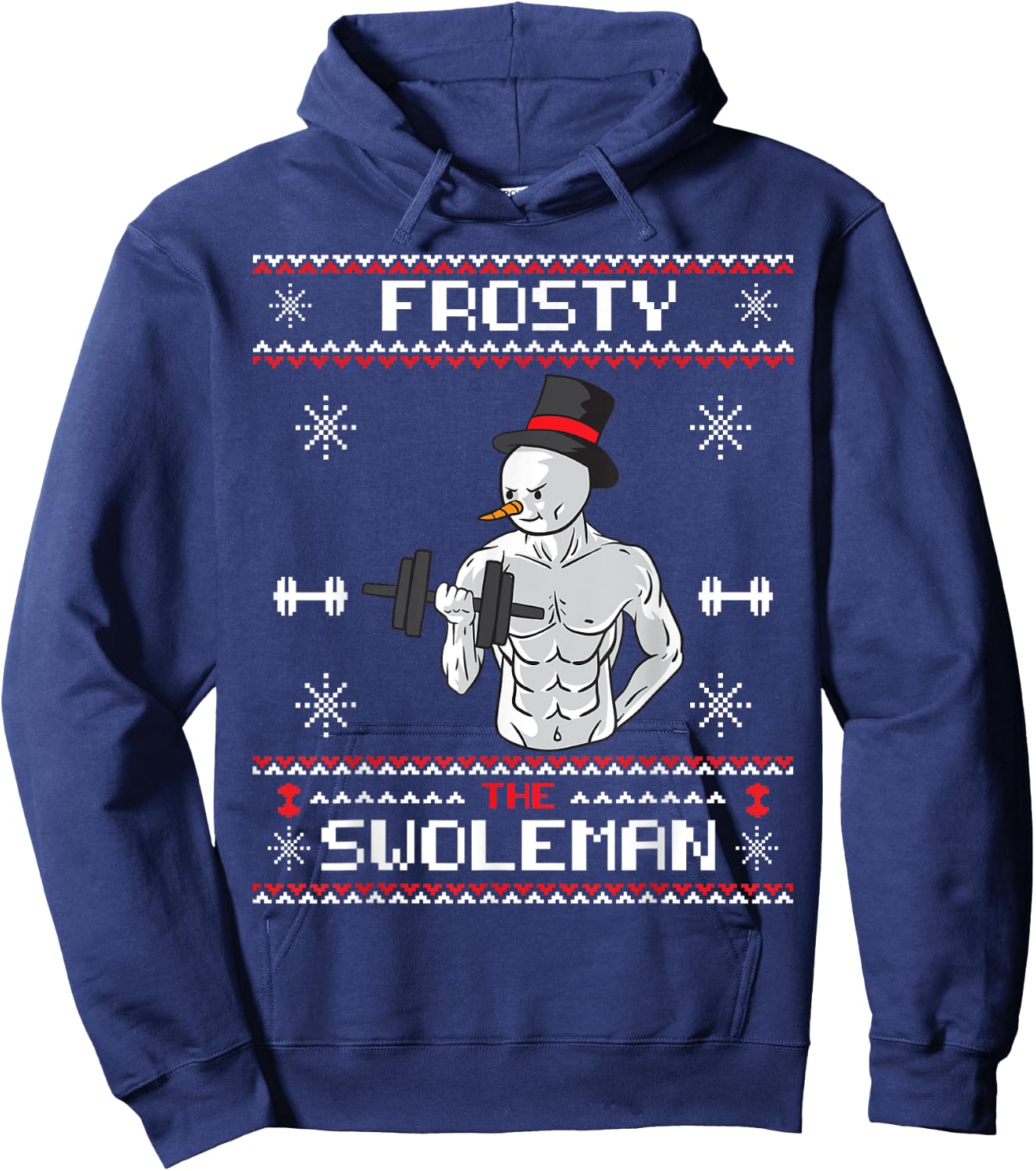 Frosty the Swoleman Ugly Christmas Sweater Snowman Gym Hoodie - Hoodie | Navy