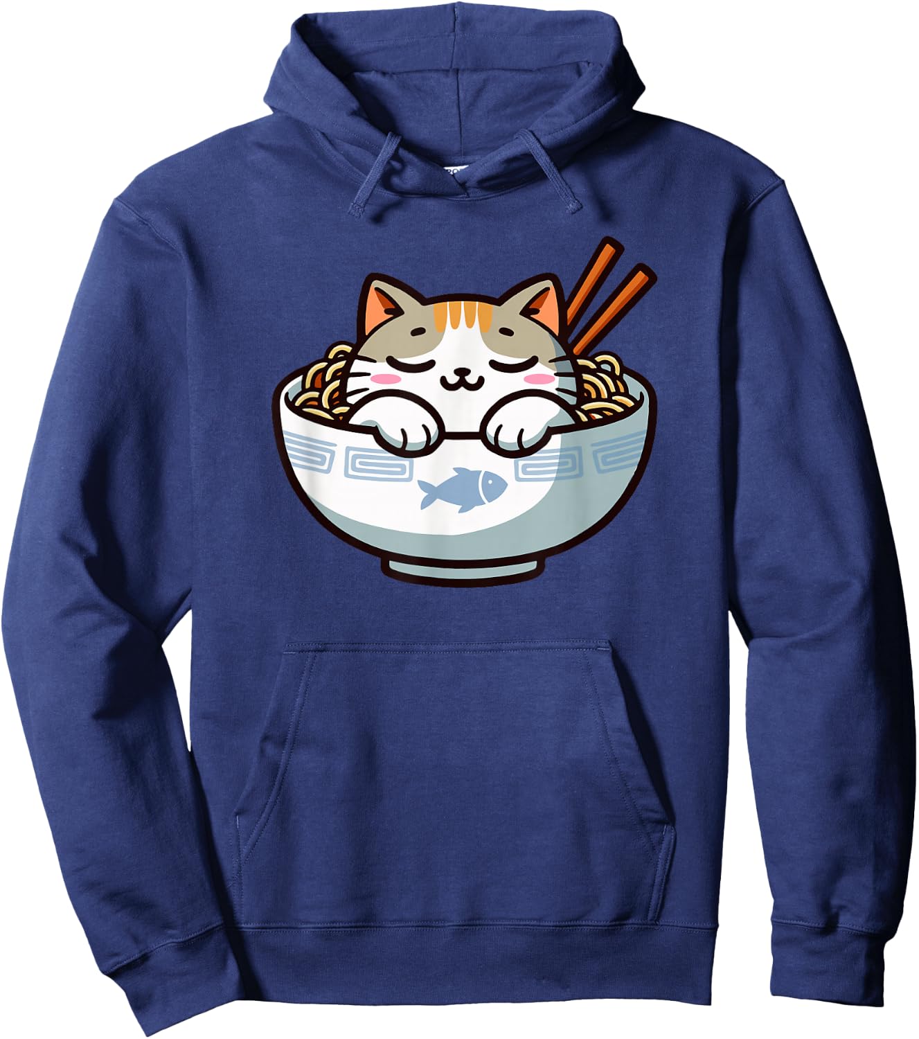 Cute Anime Merch Cat Design Japanese Ramen Noodle Clothes Hoodie - Hoodie | Navy