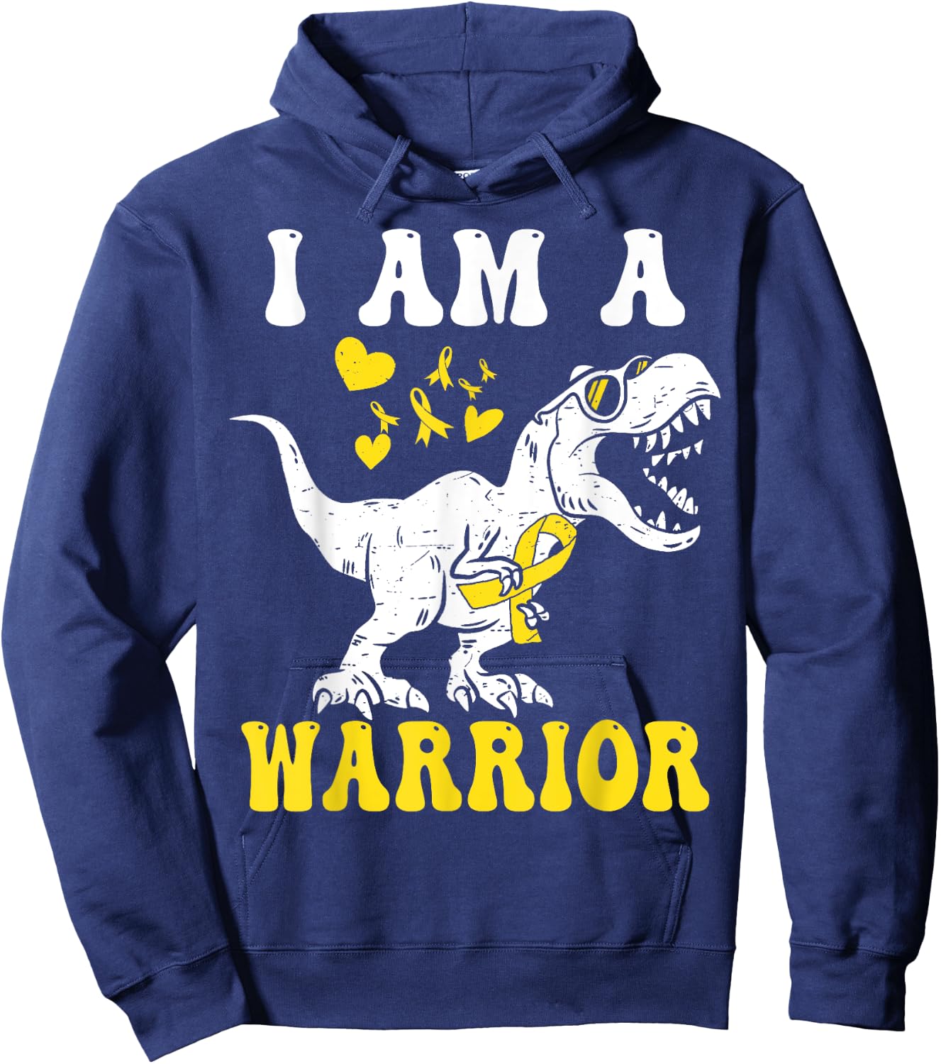 I Am A Warrior Childhood Cancer Awareness Gold Ribbon Hoodie - Hoodie | Navy