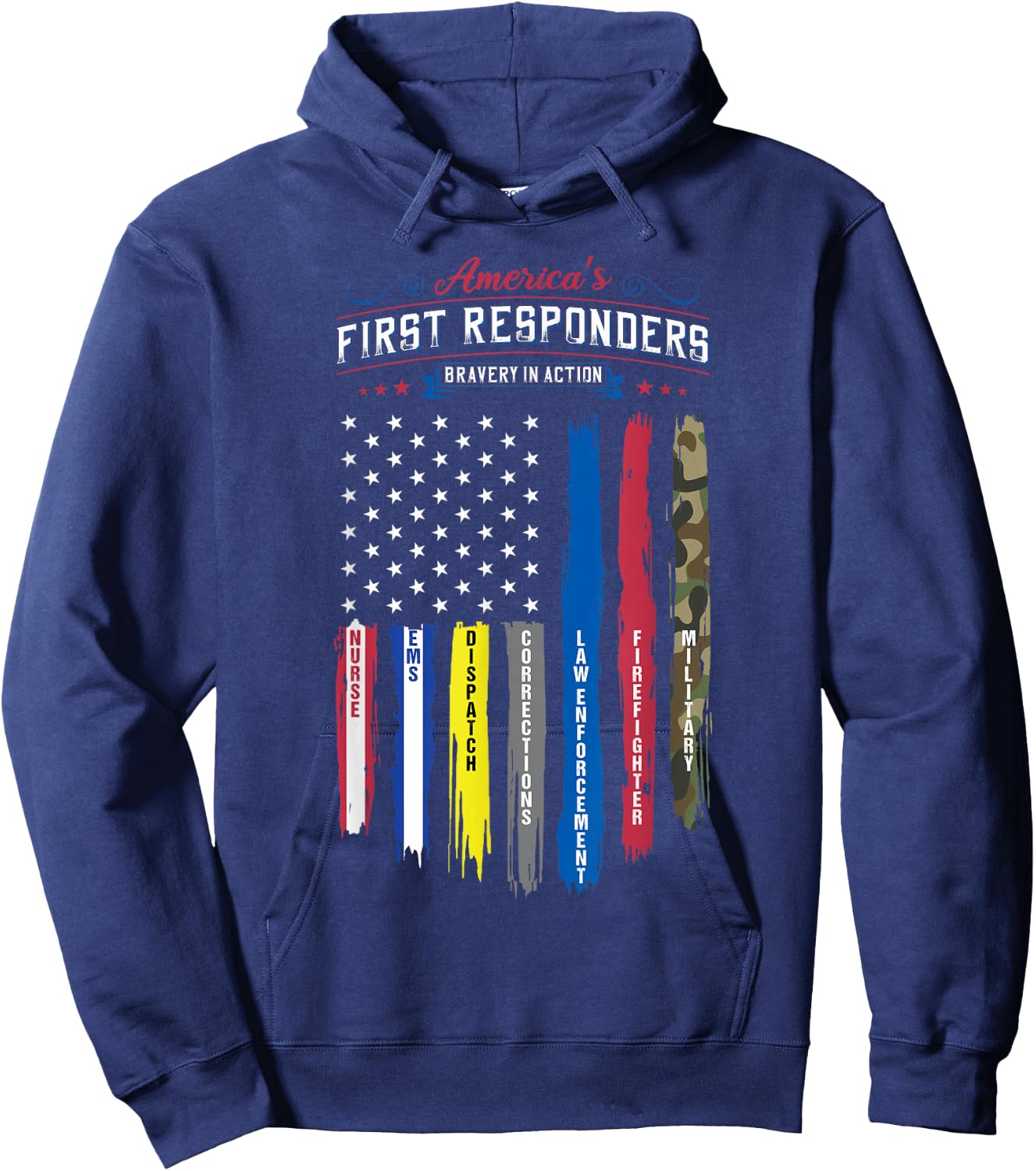 America's First Responders Flag Support American Heroes Hoodie - Hoodie | Navy