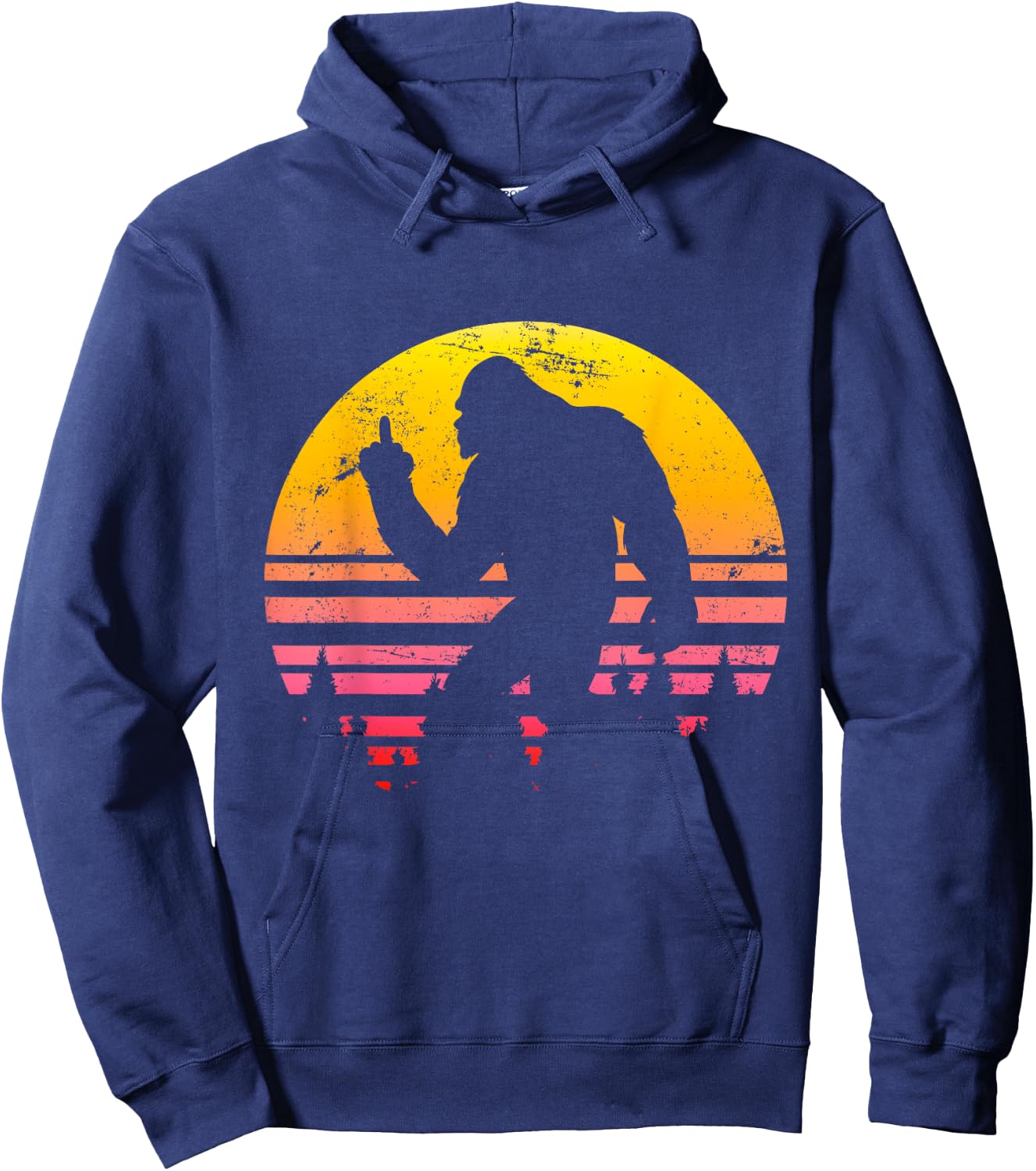 Big Foot Flips Middle Finger - Shoots Bird - Funny Sasquatch Hoodie - Hoodie | Navy