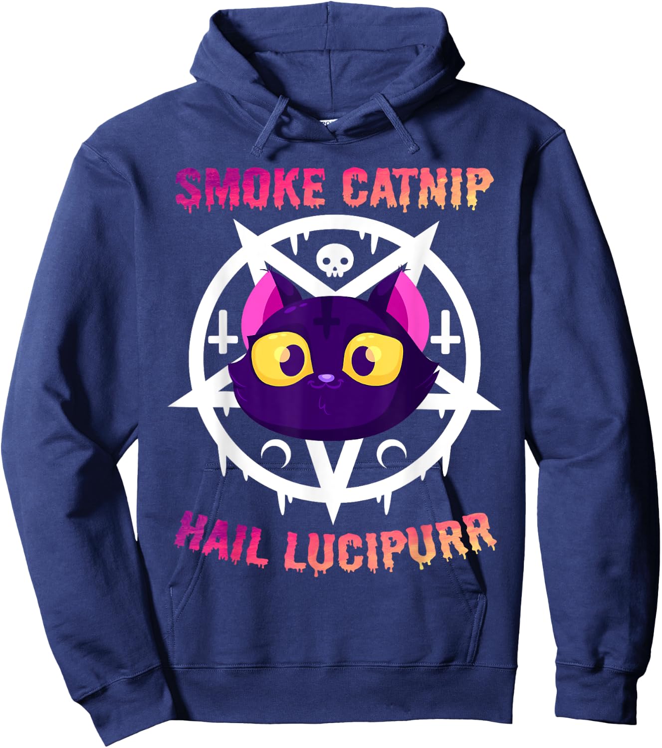 Smoke Catnip Hail Lucipurr, Funny Satanic Cat KittyCorn Meme Women Hoodie - Hoodie | Navy