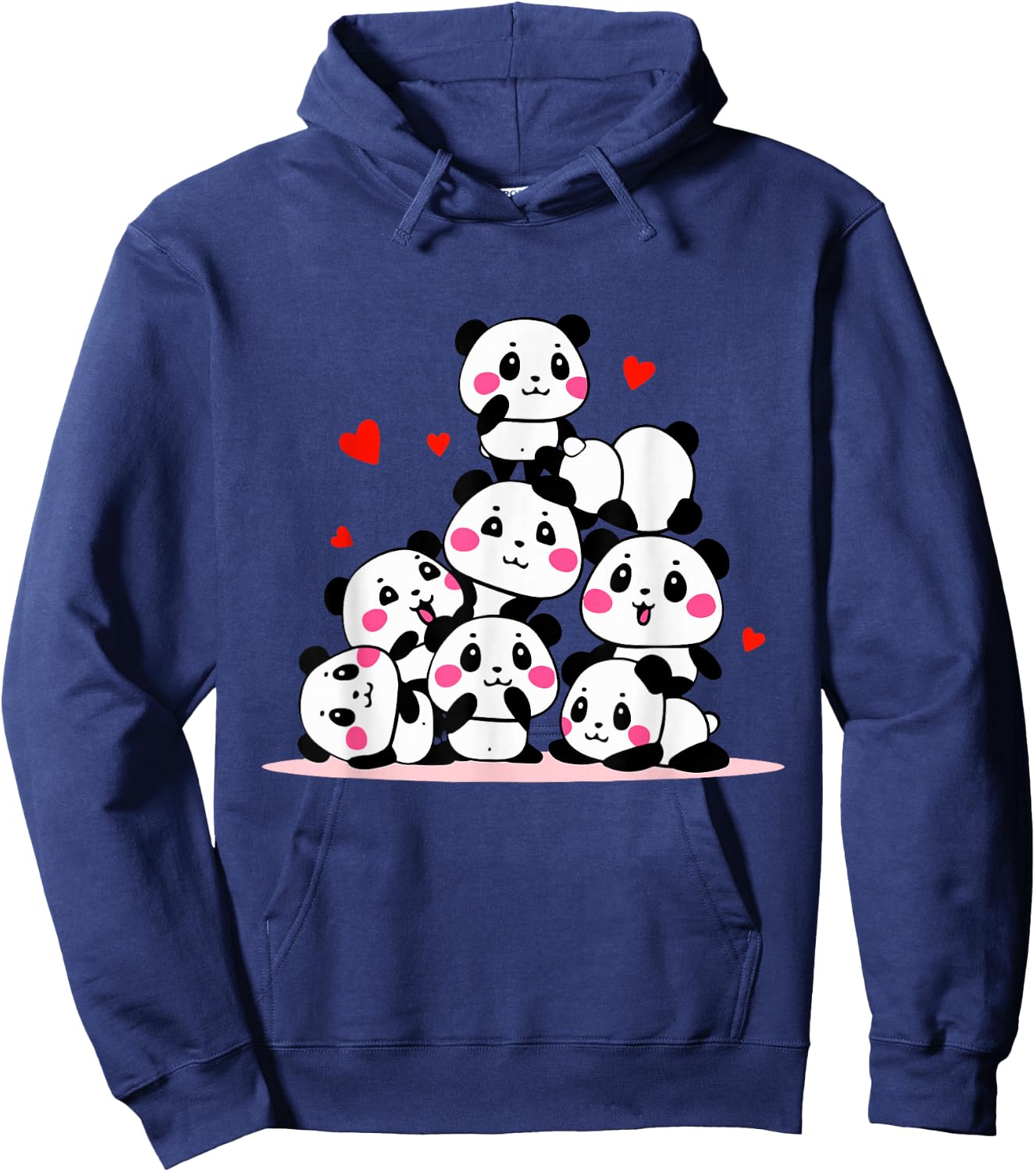 Kawaii Cute Baby Pandas with Red Hearts - Valentine's Day Hoodie - Hoodie | Navy