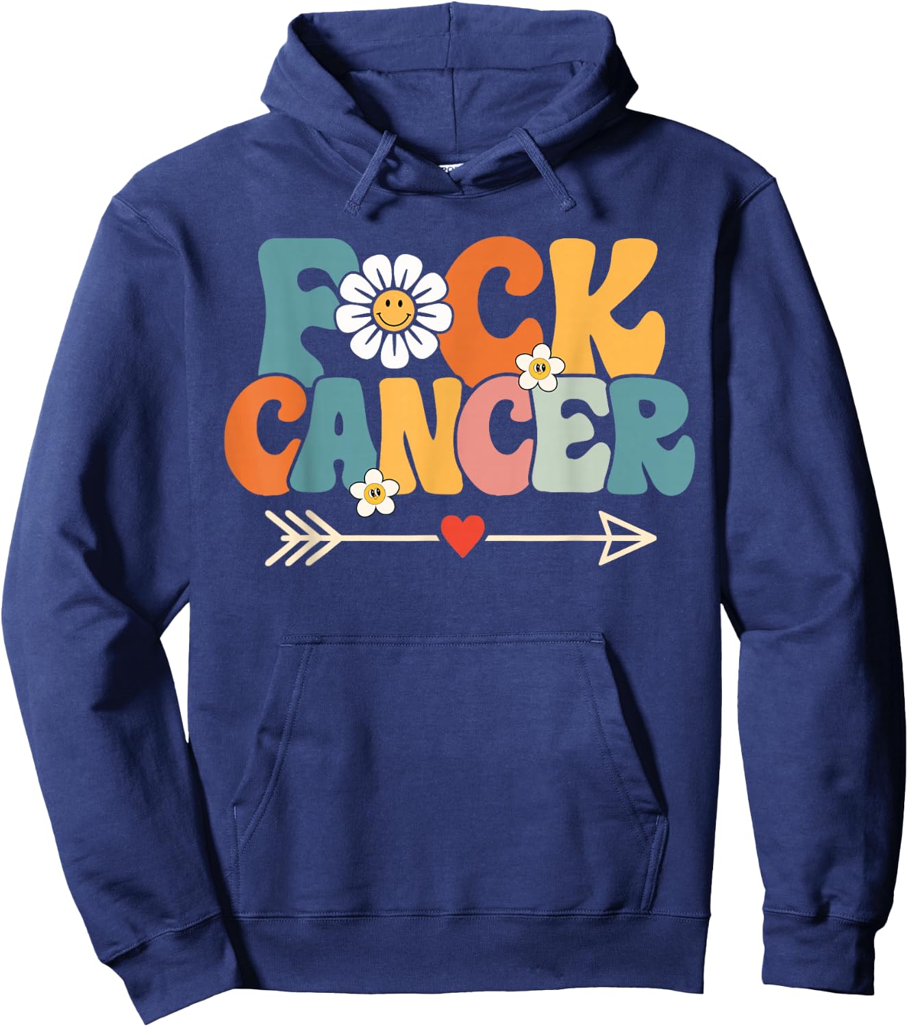 Groovy Fuck Cancer, I Hate Cancer, Breast Cancer Awareness Hoodie - Hoodie | Navy