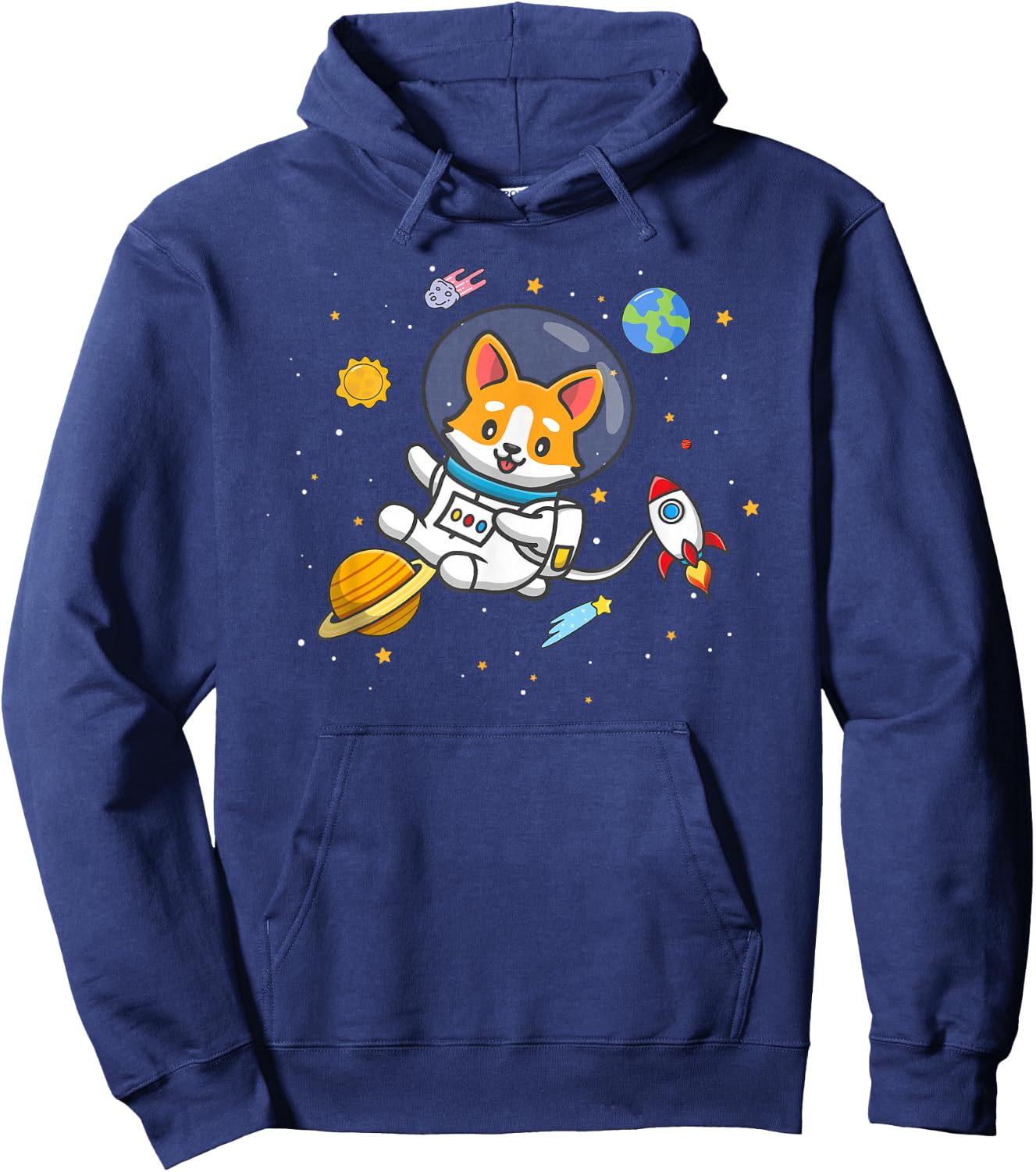 Funny Kids Boys Kawaii Space Pembroke Welsh Corgi Dog Lover Hoodie - Hoodie | Navy