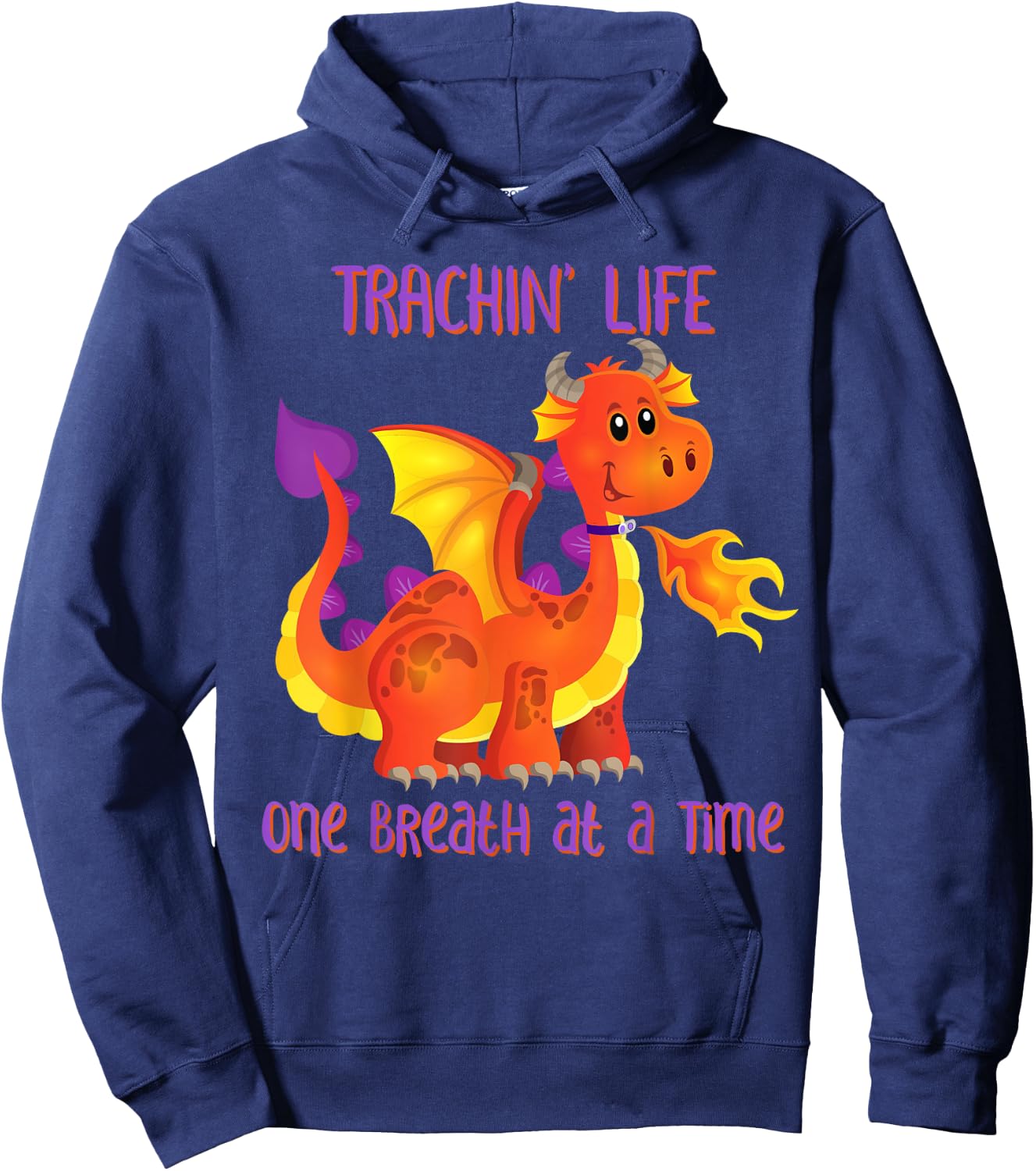 Trachin' Life One Breath at a Time Tracheostomy Awareness Hoodie - Hoodie | Navy