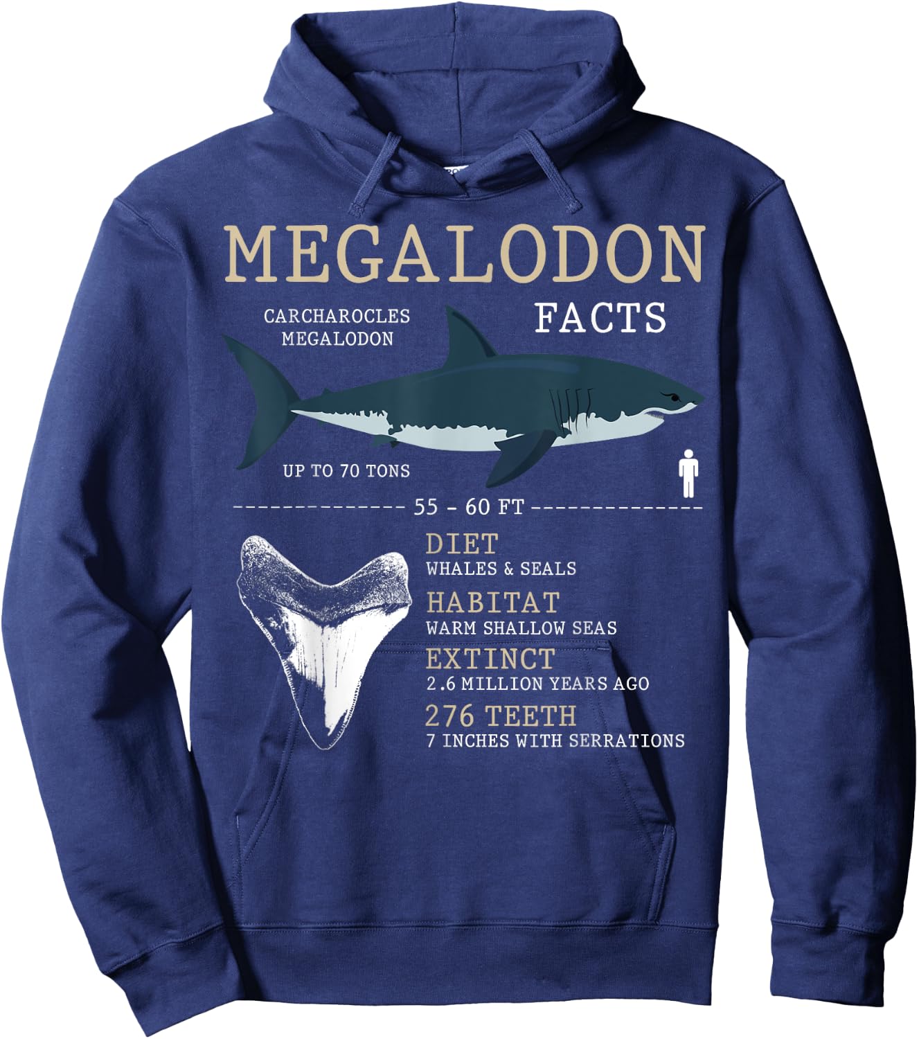Megalodon Facts Funny Shark Lover Hoodie - Hoodie | Navy