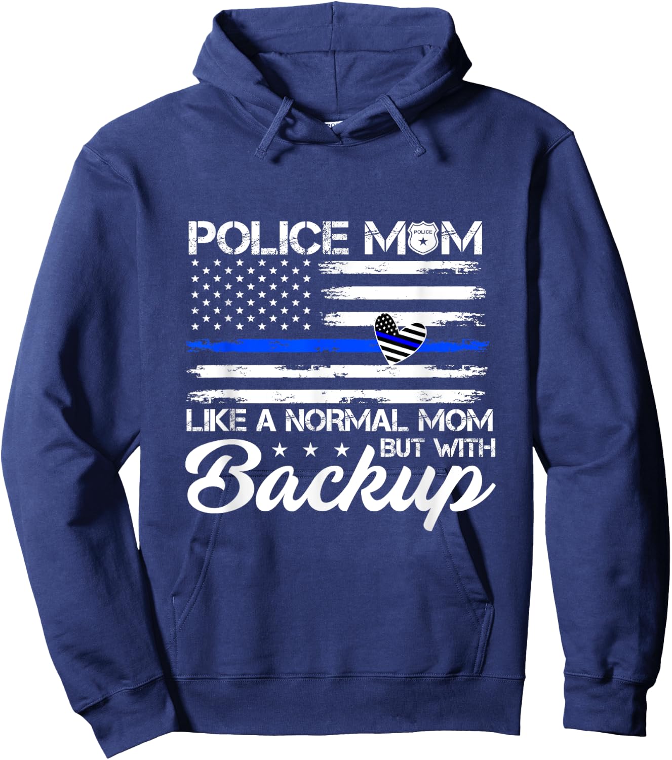 Police Mom Like A Normal Mom Blue Line American Flag Gift Women Men Hoodie - Hoodie | Navy