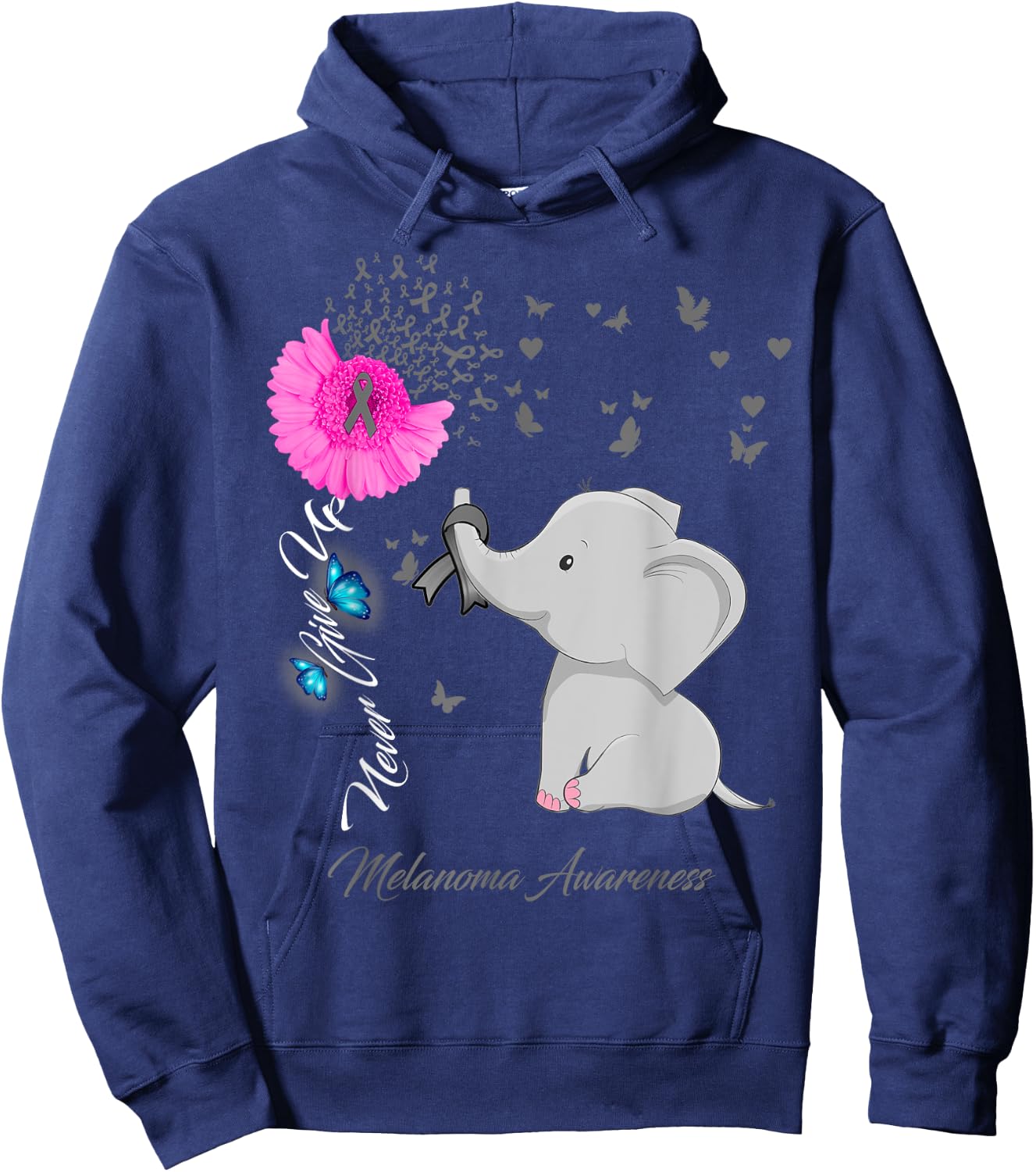 Elephant Melanoma Awareness - Melanoma Ribbon Gifts Hoodie - Hoodie | Navy