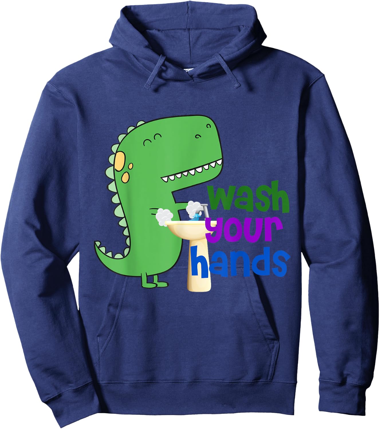 Cute Dino T-Rex Wash Your Hands Hoodie - Hoodie | Navy